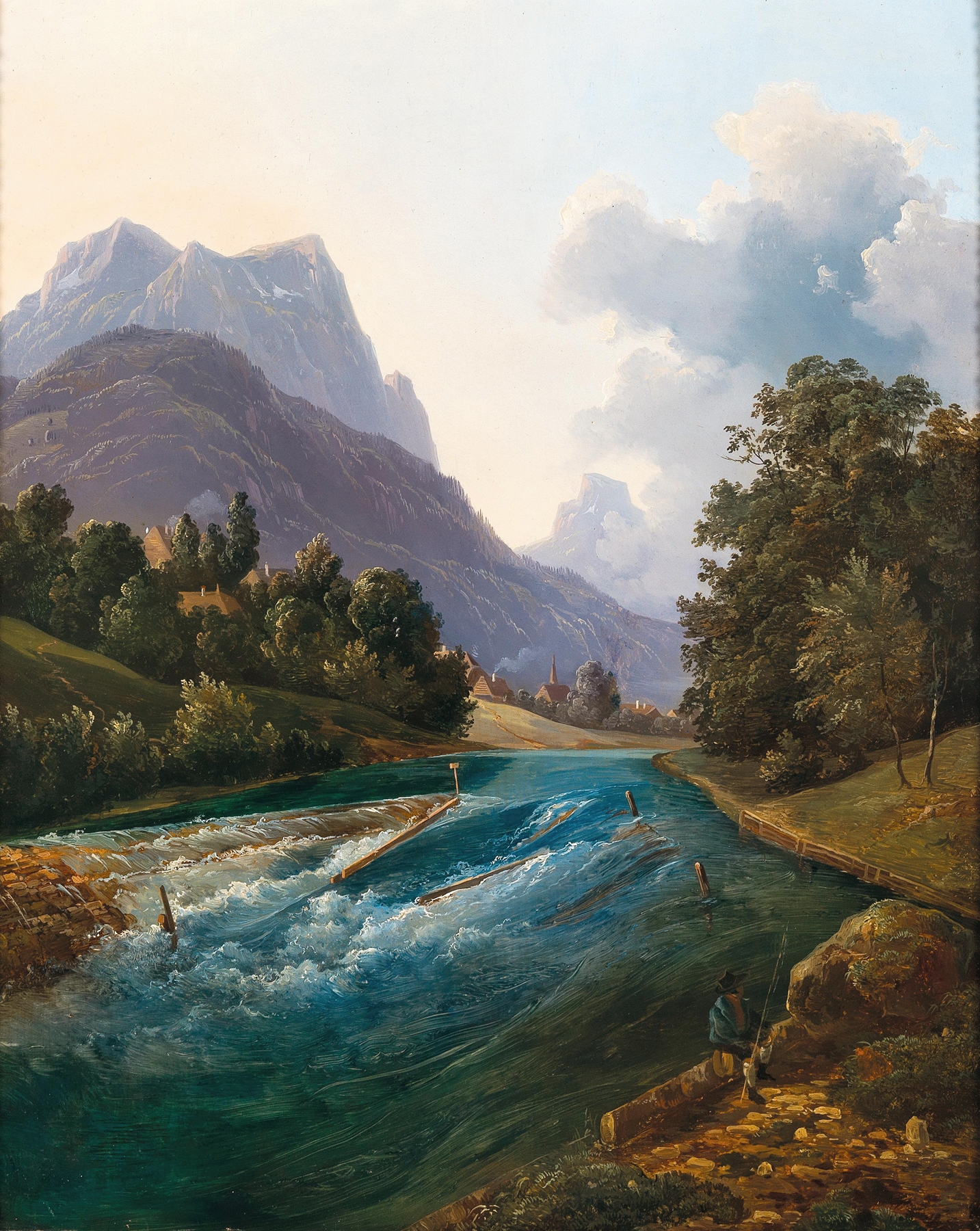 Wild Waters oil painting by Franz Steinfeld depicting a tranquil river and forest