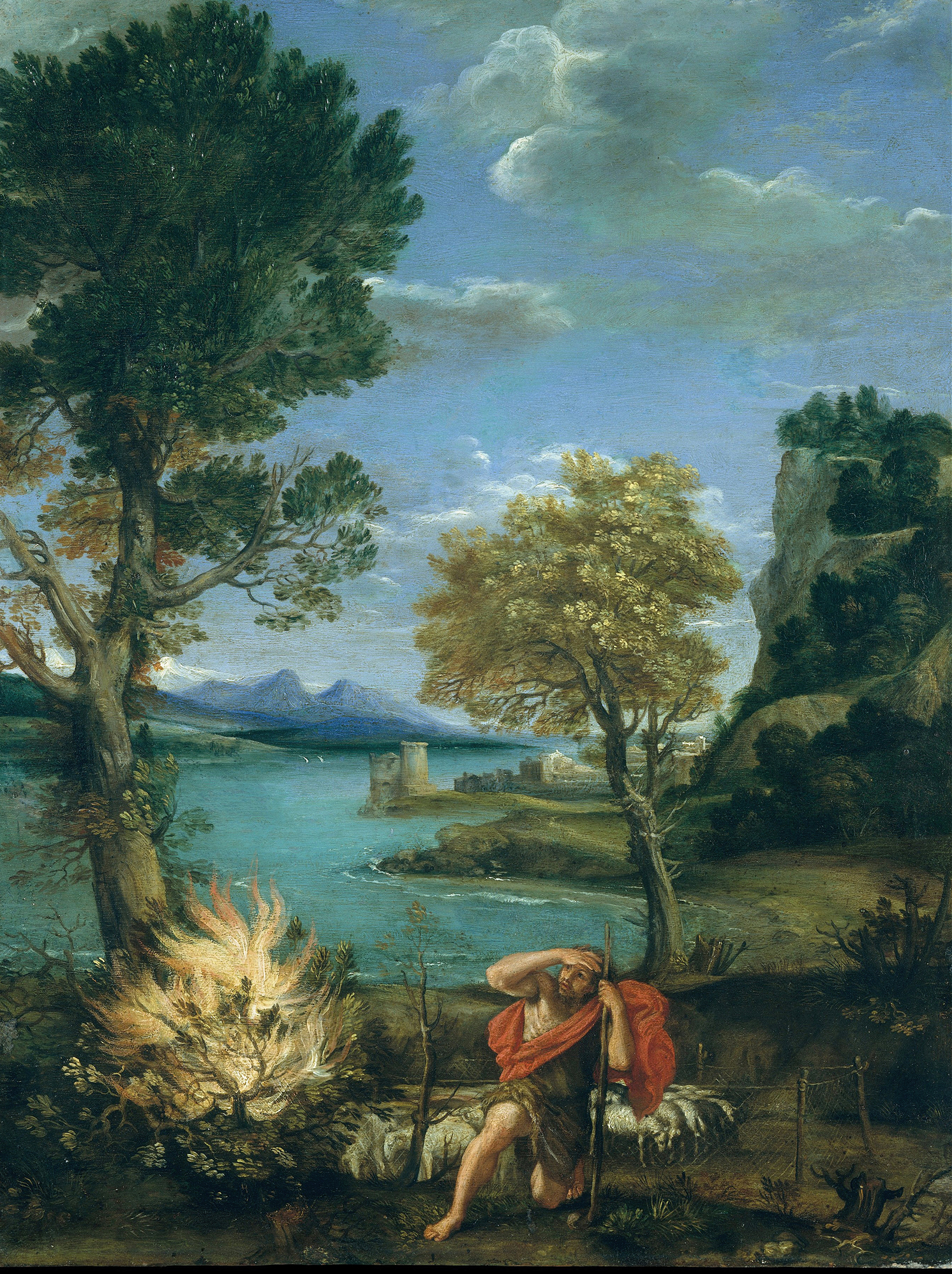 Landscape with Moses and the Burning Bush, oil painting by Domenichino
