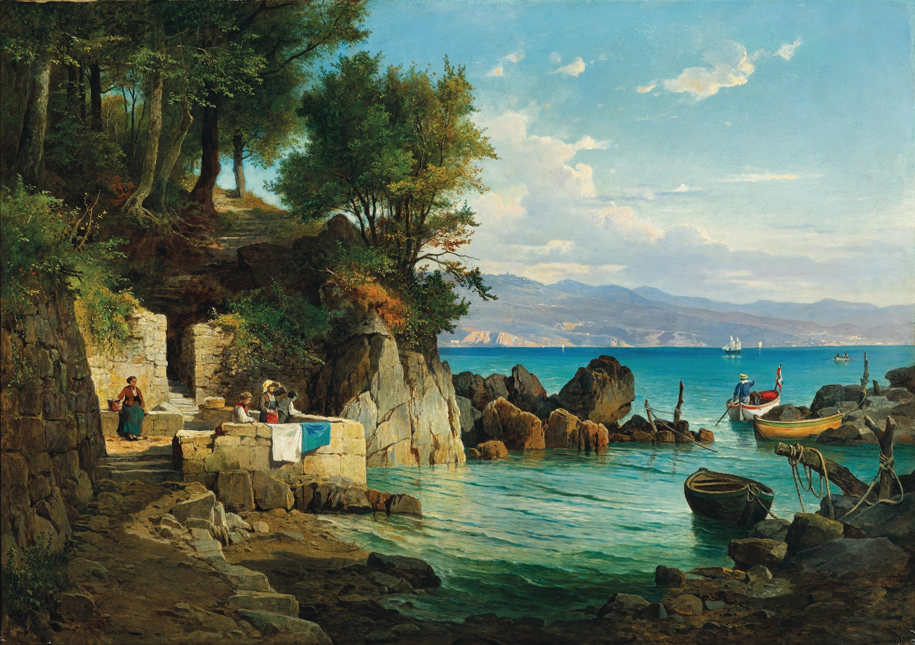 Vibrant coastal landscape by Leopold Munsch, oil on canvas