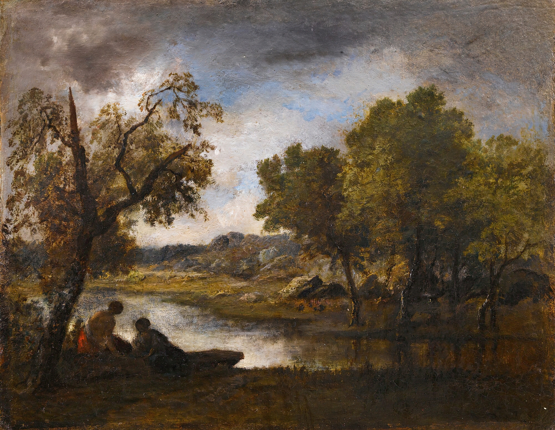 Two bathers by a lake, oil painting by Narcisse-Virgile Diaz de La Peña