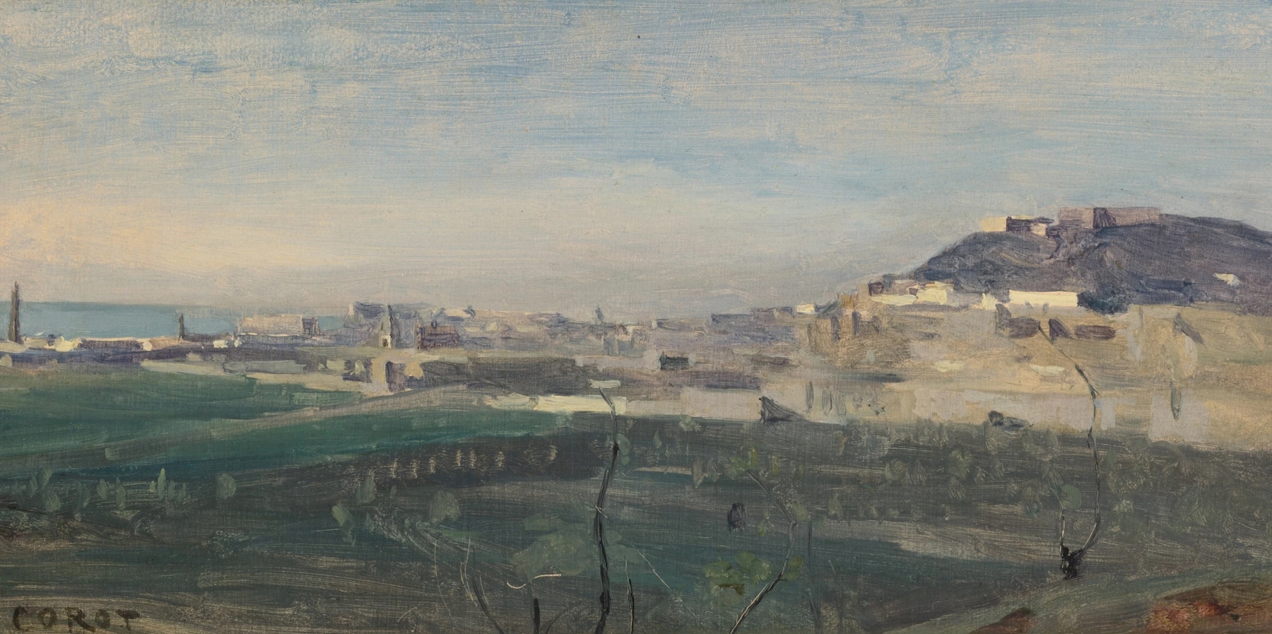 Landscape of the Bay of Naples by Jean-Baptiste-Camille Corot, oil painting