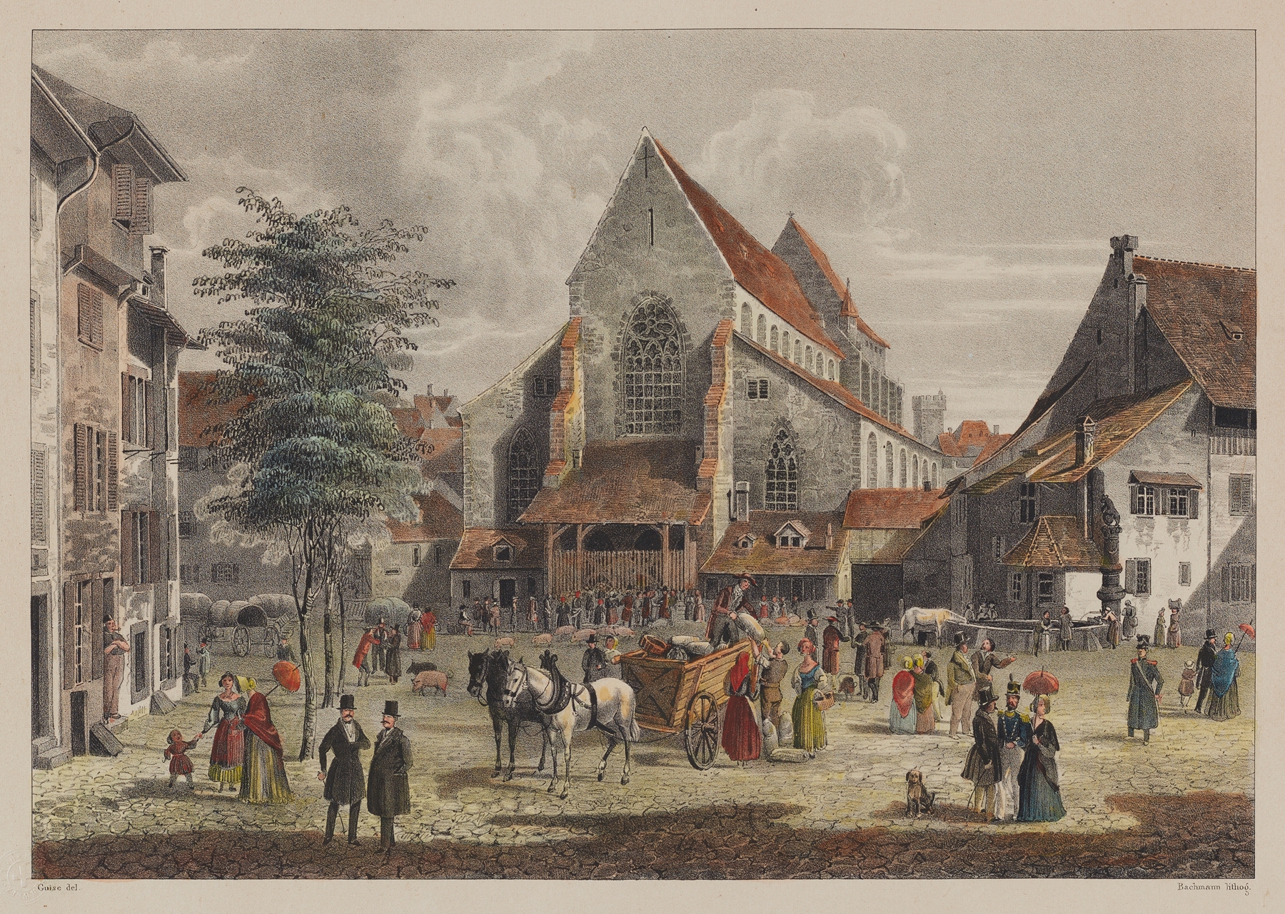 Eglise des Cordeliers à Basle, oil on canvas by Constantin Guise, featuring light on church architecture