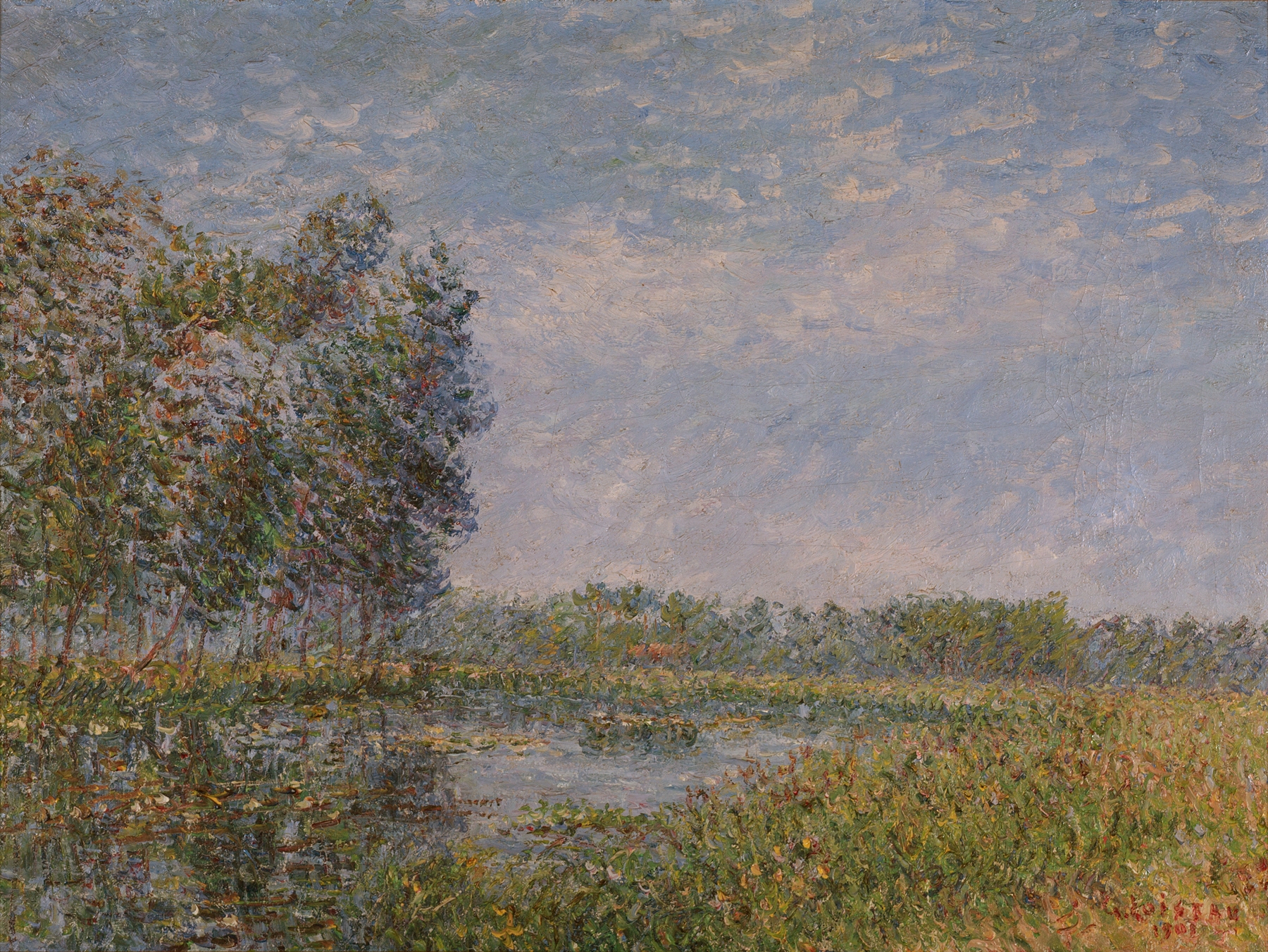 Bords de l’Eure, Normandie by Gustave Loiseau, oil painting depicting a tranquil river landscape.