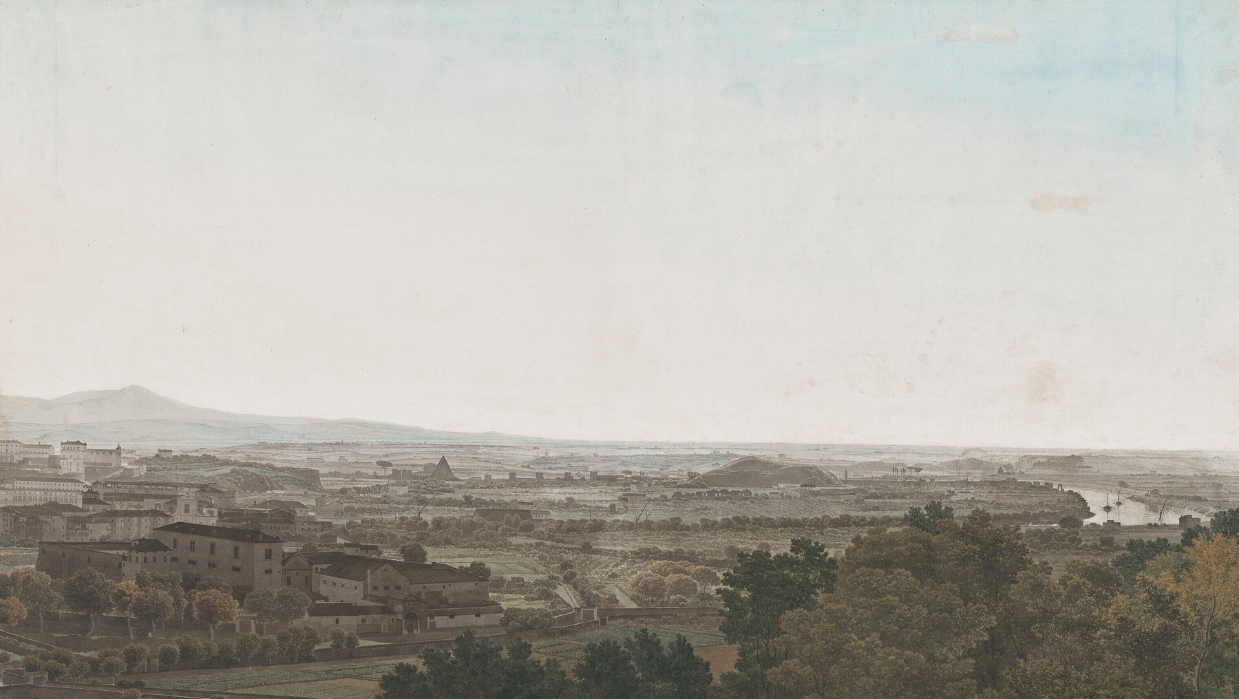 A panoramic view of Rome from the Aventine Hill towards the South, by Giovanni Battista Lusieri, public domain
