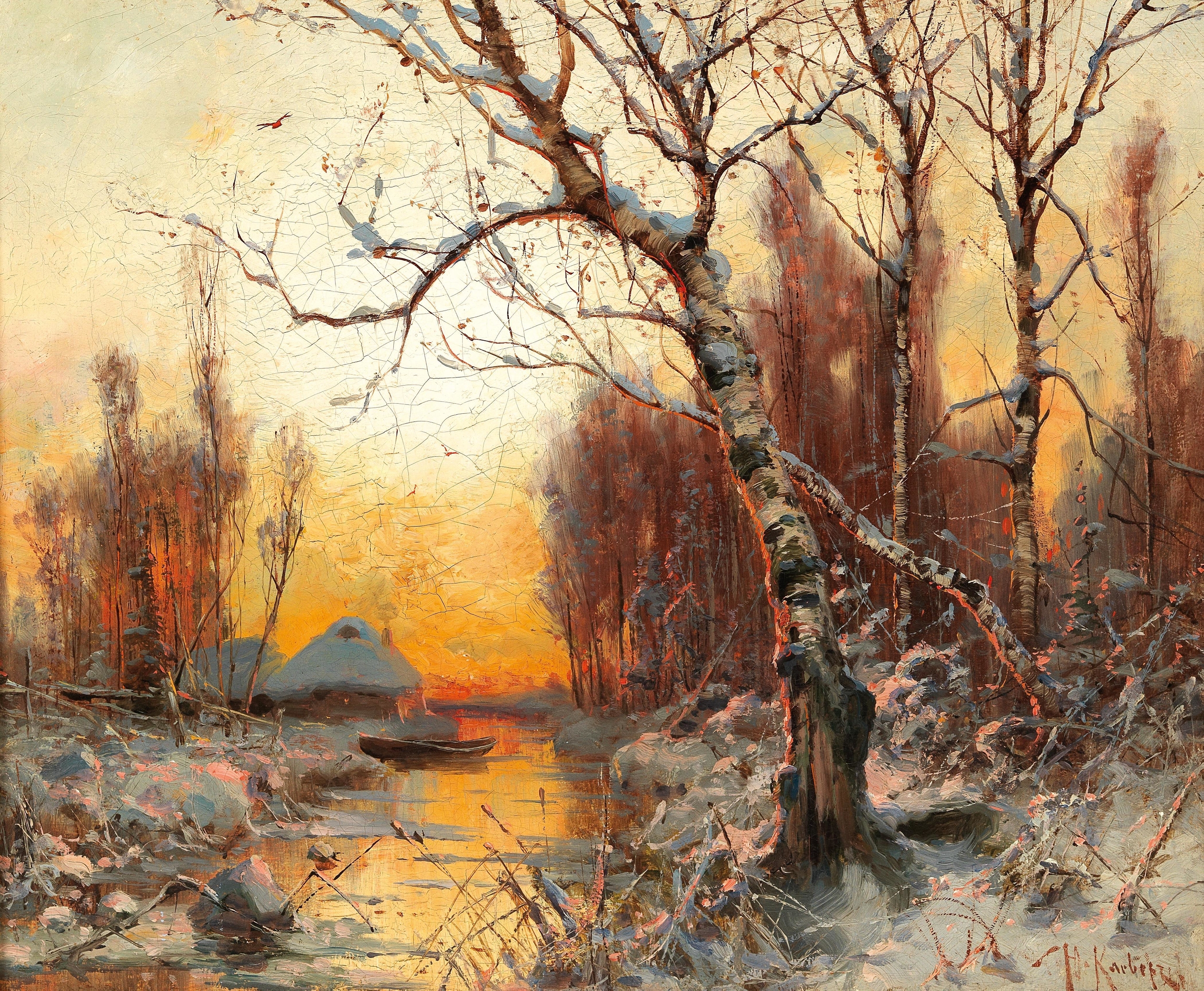 Winter Landscape With Birch In The Evening Light, by Julius Sergius Klever, public domain
