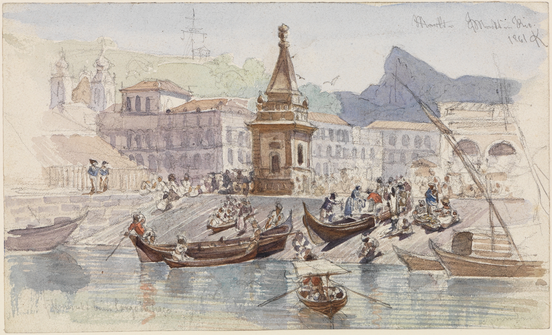 Genre scene depicting a market with a crowd, oil painting by Ferdinand Keller