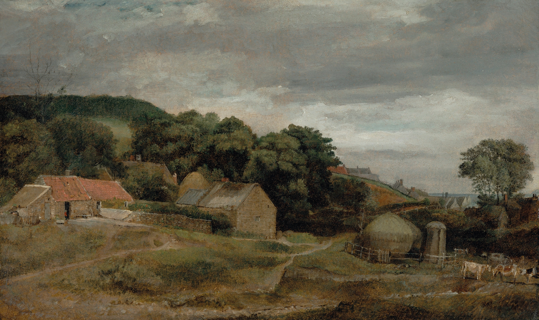 Landscape oil painting by Sir David Wilkie featuring rolling hills and soft greens.