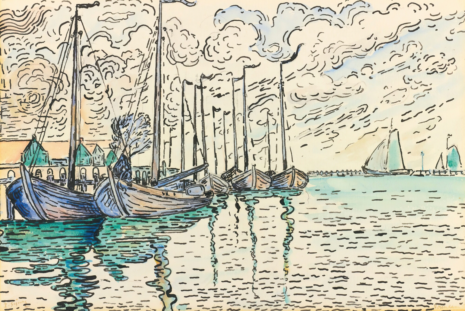 Volendam, Barques De Pêche, by Paul Signac, public domain
