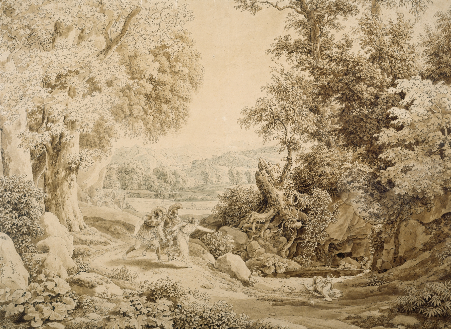 Historical landscape depicting the death of Opheltes, oil painting by Johann Christian Reinhart