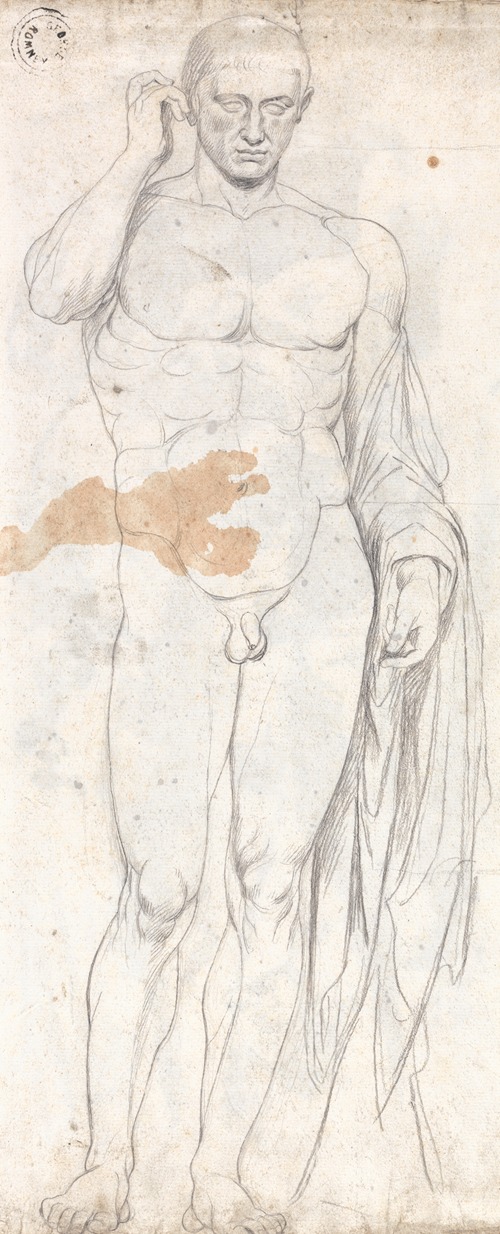 A classical male nude figure posed elegantly with careful attention to anatomy.