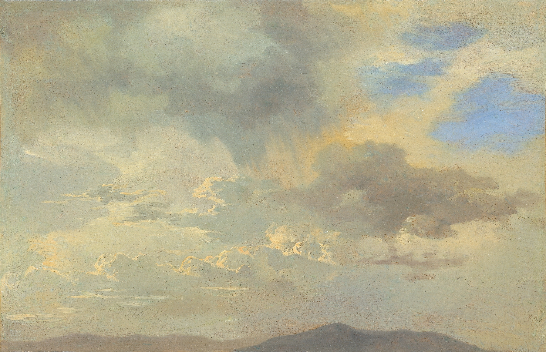 Wolkenstudie by Adalbert Stifter, oil on canvas depicting clouds in a blue sky.