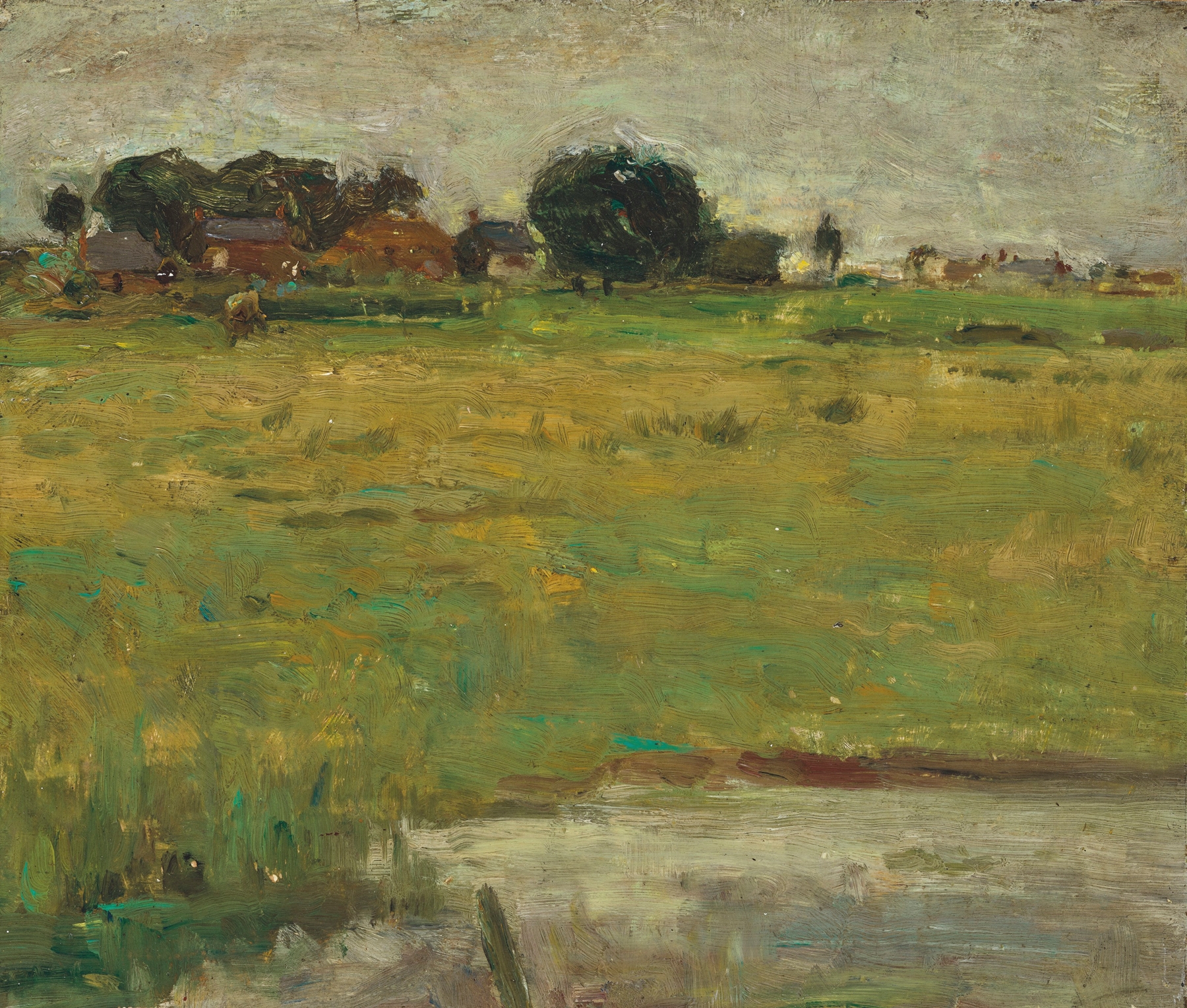 Study in October by Edward Stott, oil painting depicting autumn leaves and a soft palette.
