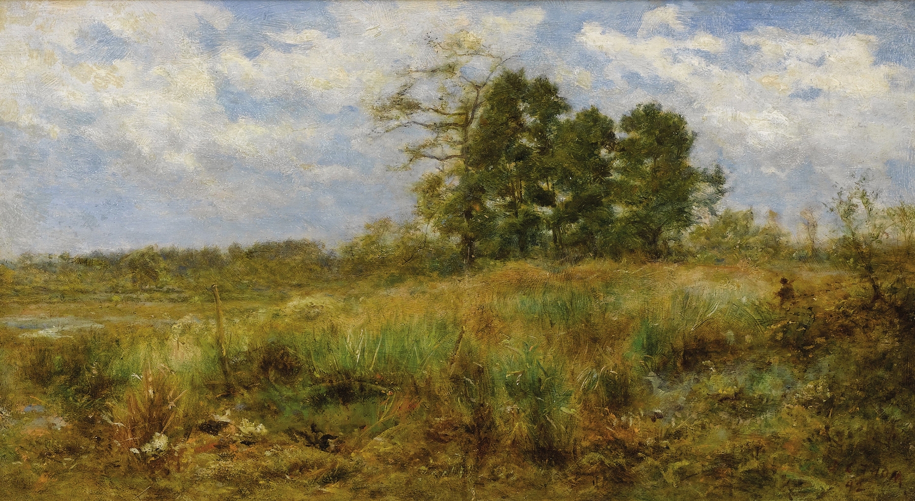 The Meadow Grass by James Crawford Thom, impressionism, depicts lush green grass and nature.