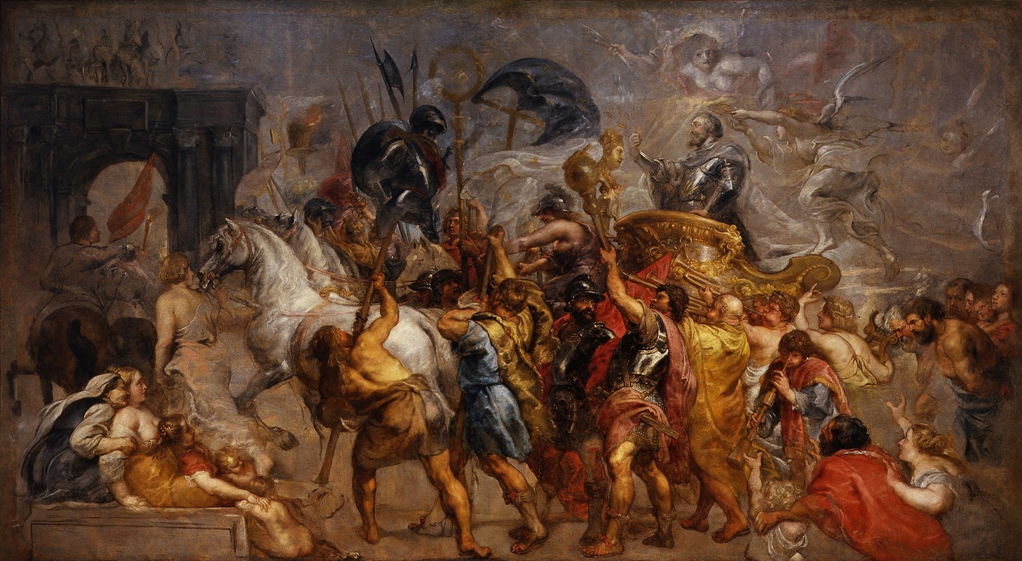 Rubens' painting depicts the triumphant entry of Henri IV into Paris.