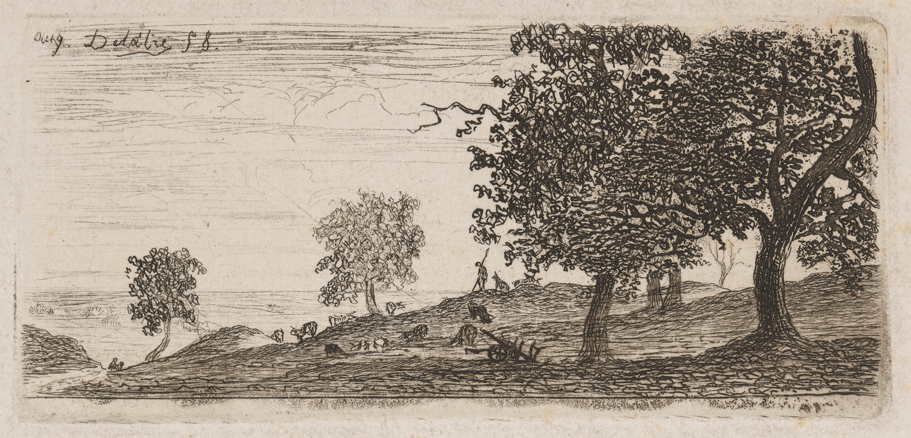 Engraving by Auguste Delâtre depicting cattle grazing in a serene landscape