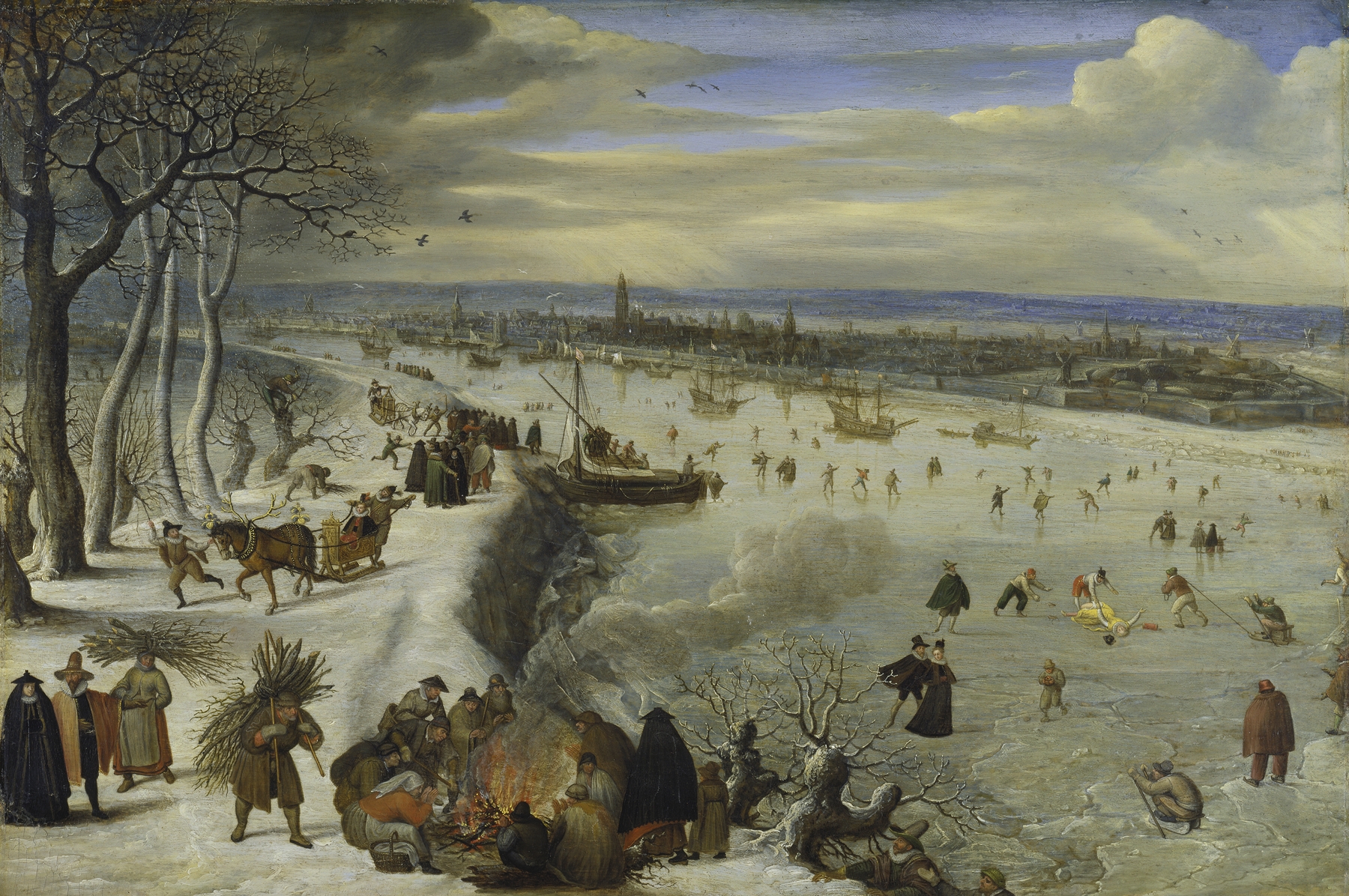 View of Antwerp with Frozen Schelde, by Lucas van Valckenborch, public domain