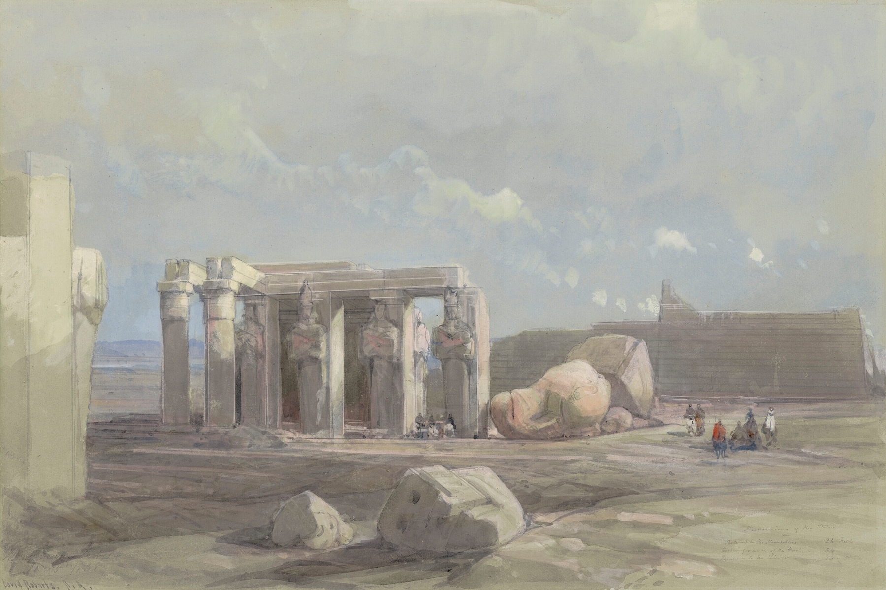Fragments of a colossal statue at the Memnonium, oil painting by David Roberts