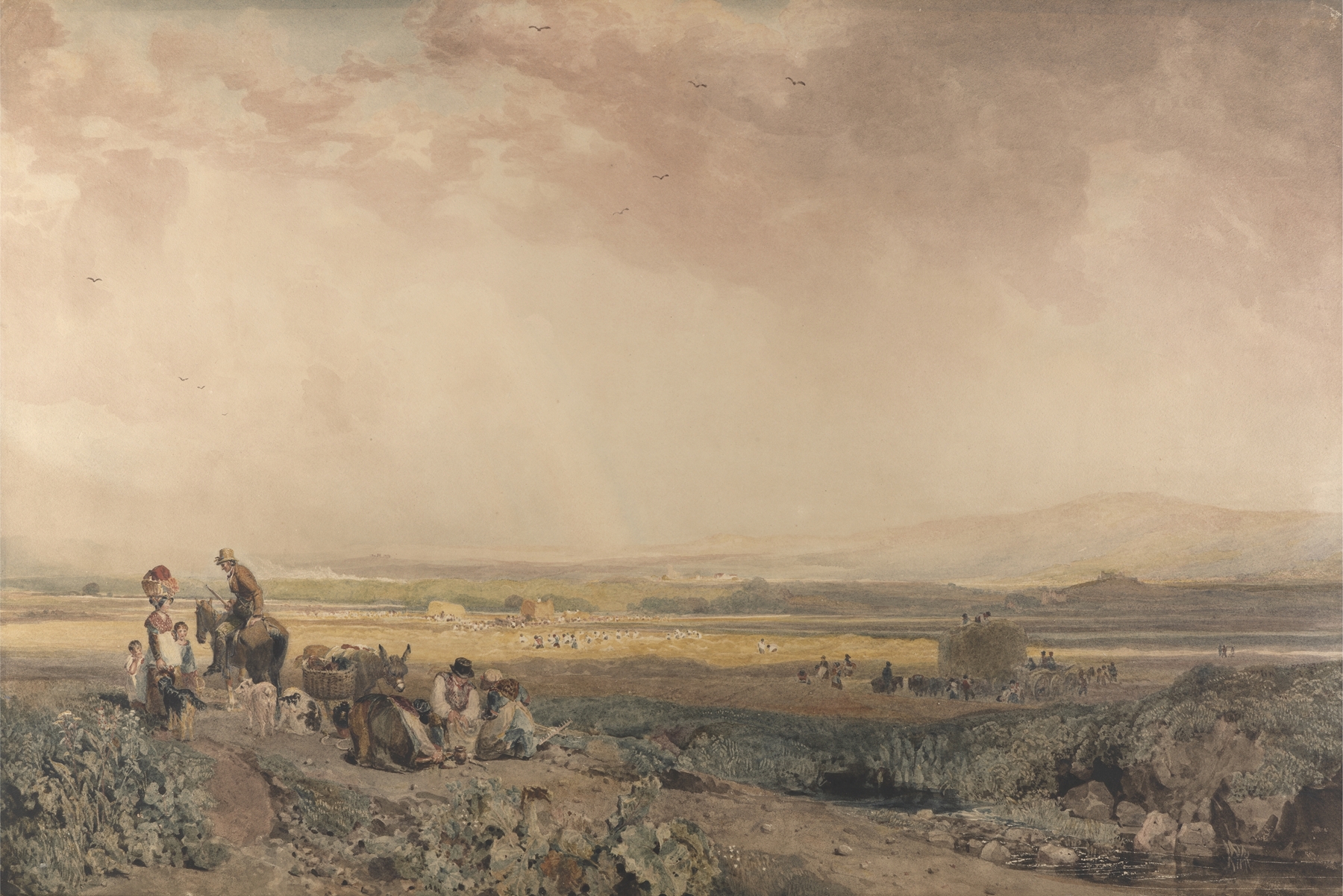 Harvesters in Landscape in Sussex, by Peter DeWint, public domain