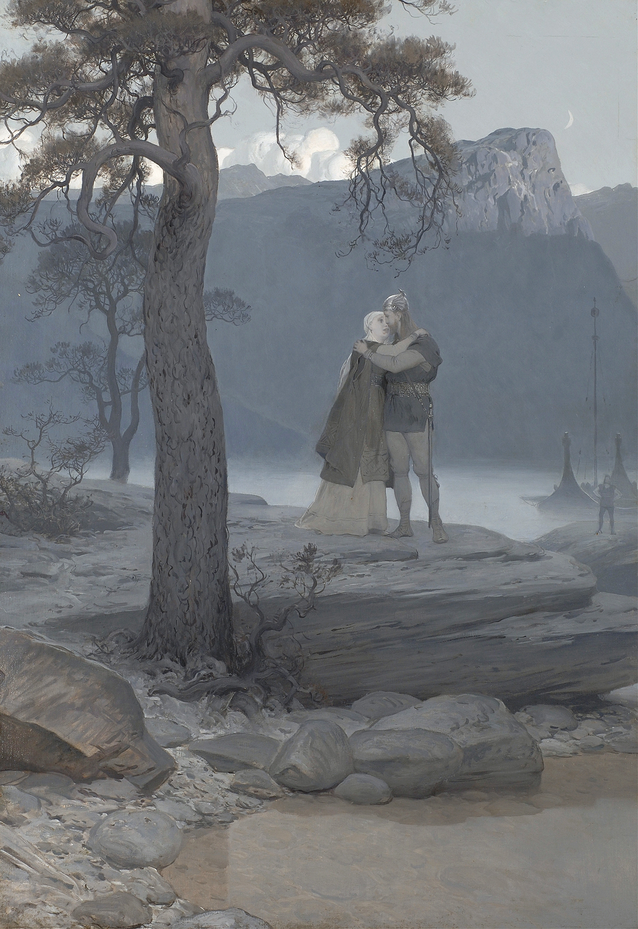 The Farewell by August Malmström, figurative oil painting depicting two figures in a moment of parting.