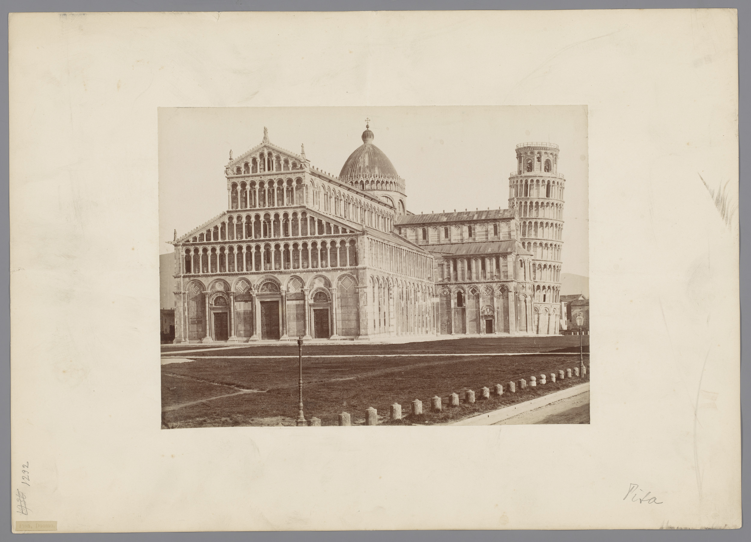 albumen print by Alfredo Noack depicting the Cathedral and Campanile of Pisa, Italy