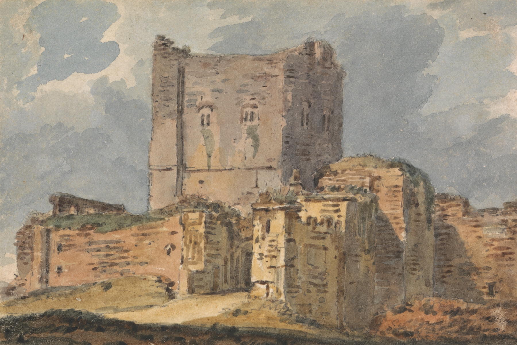 Porchester Castle by Alexander Monro, oil painting depicting ancient stone architecture.