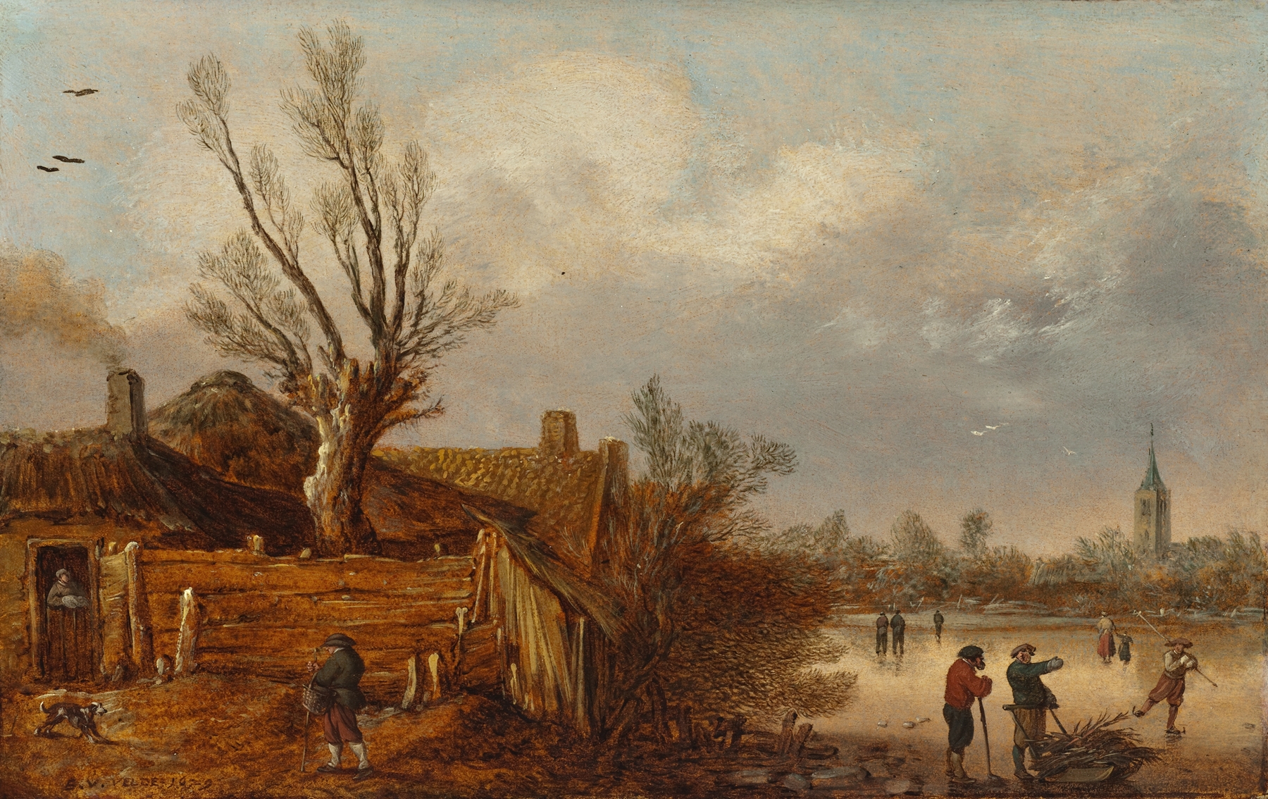 Cottages and Frozen River, by Esaias van de Velde, public domain