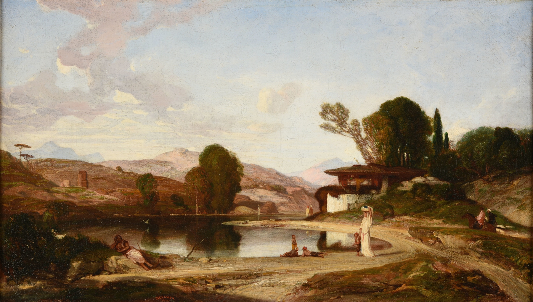 Oil on canvas by Alexandre-Gabriel Decamps depicting a Turkish landscape at night.