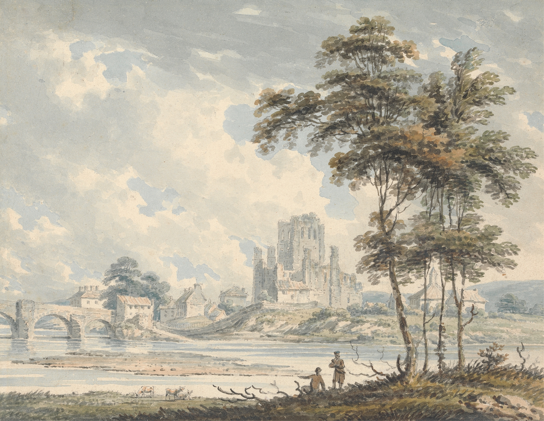 Kelso Abbey ruins in watercolor by Edward Dayes