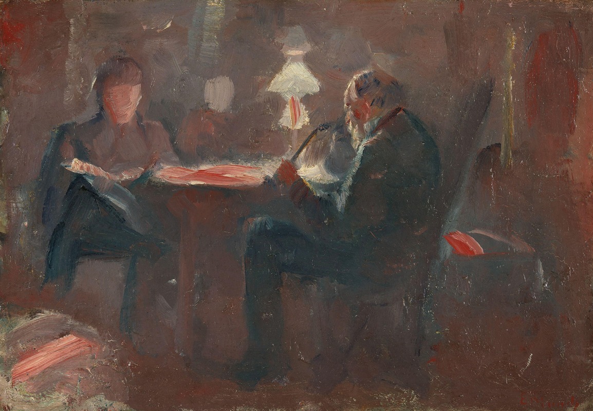 Edvard Munch's *Around the Paraffin Lamp* captures a cozy gathering illuminated by warm light.
