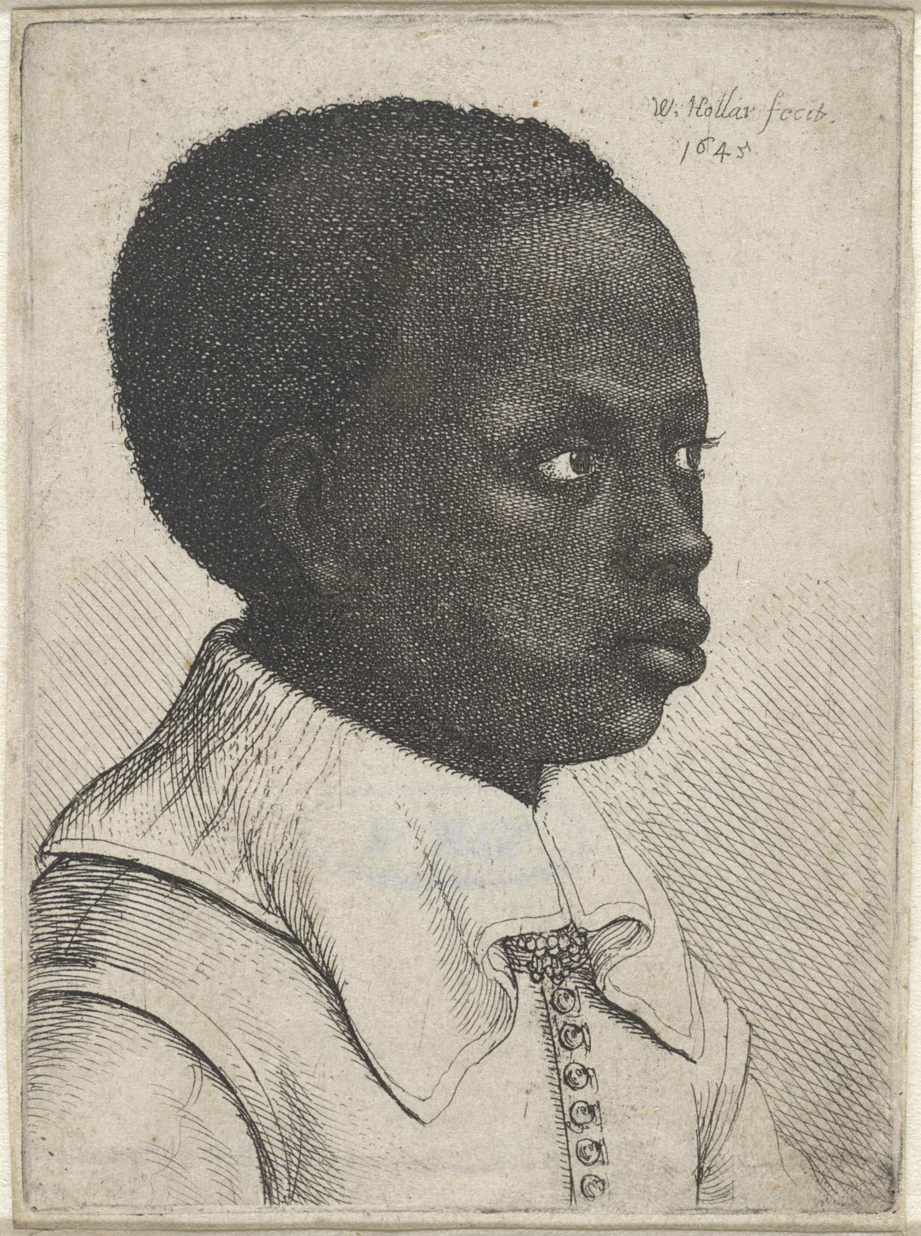 Etching of a young black boy with expressive eyes by Wenceslaus Hollar