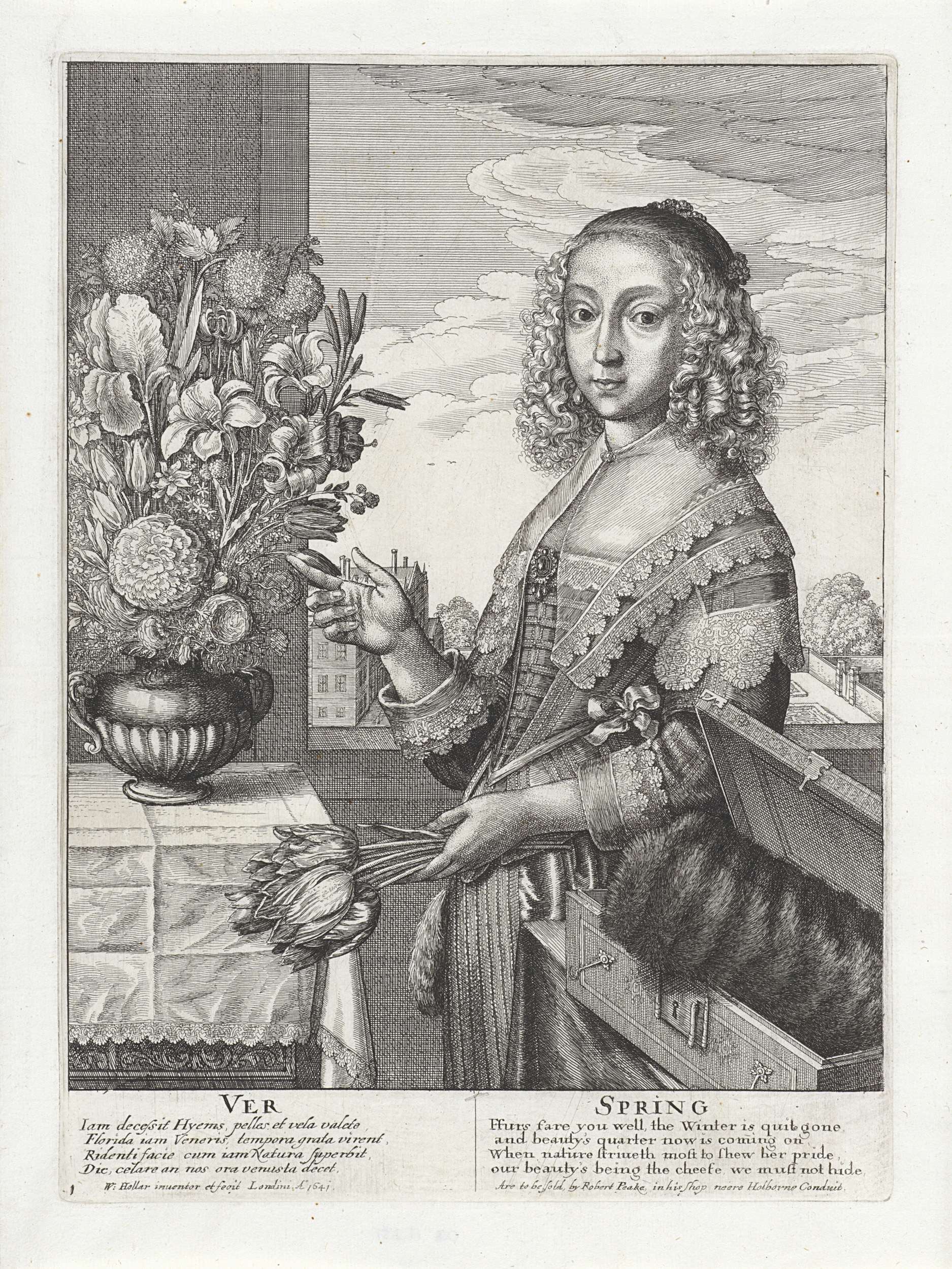 Etching by Wenceslaus Hollar depicting tulips and blossoms in spring