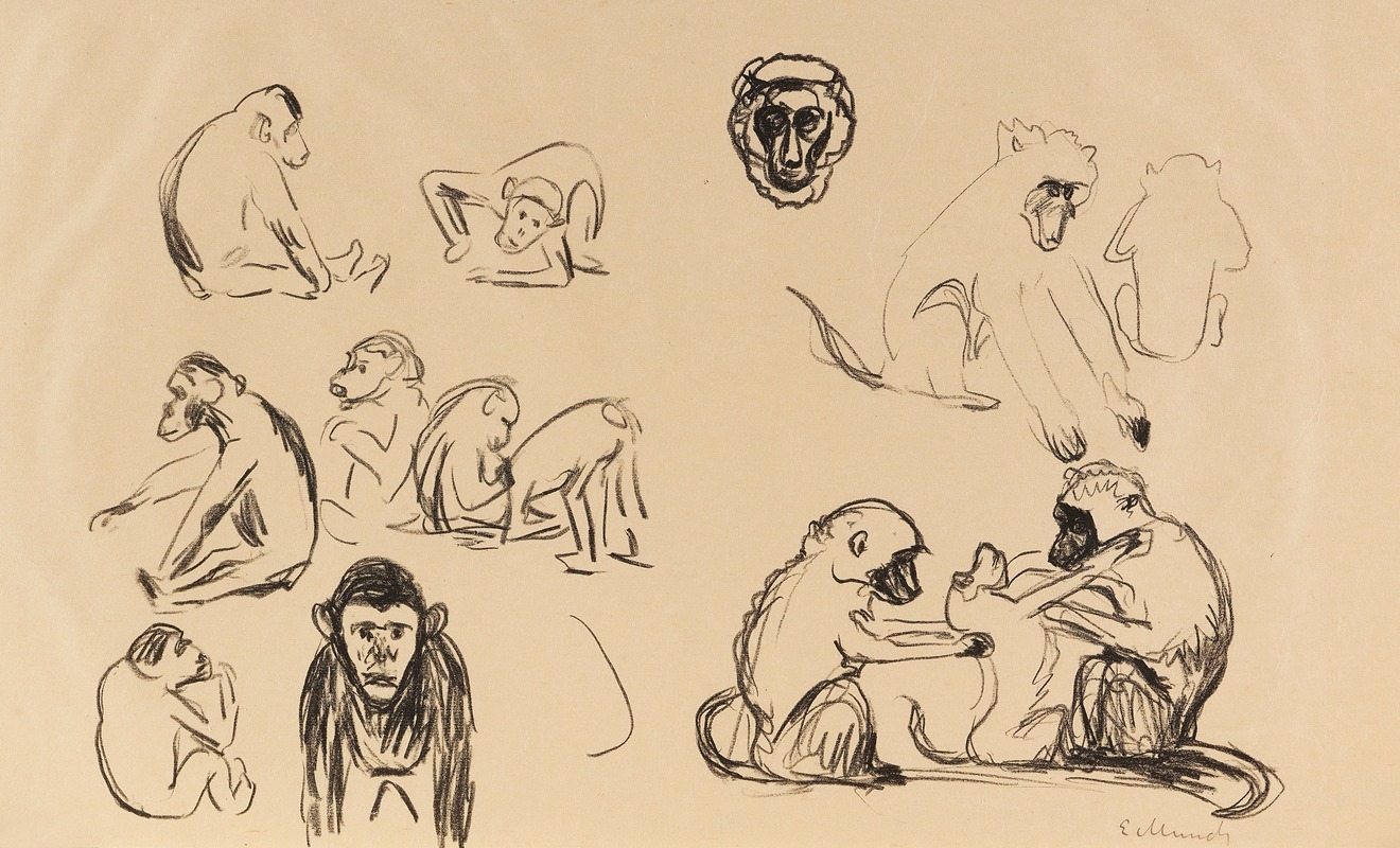 Affen I und II by Edvard Munch features two monkeys in a striking, colorful style.