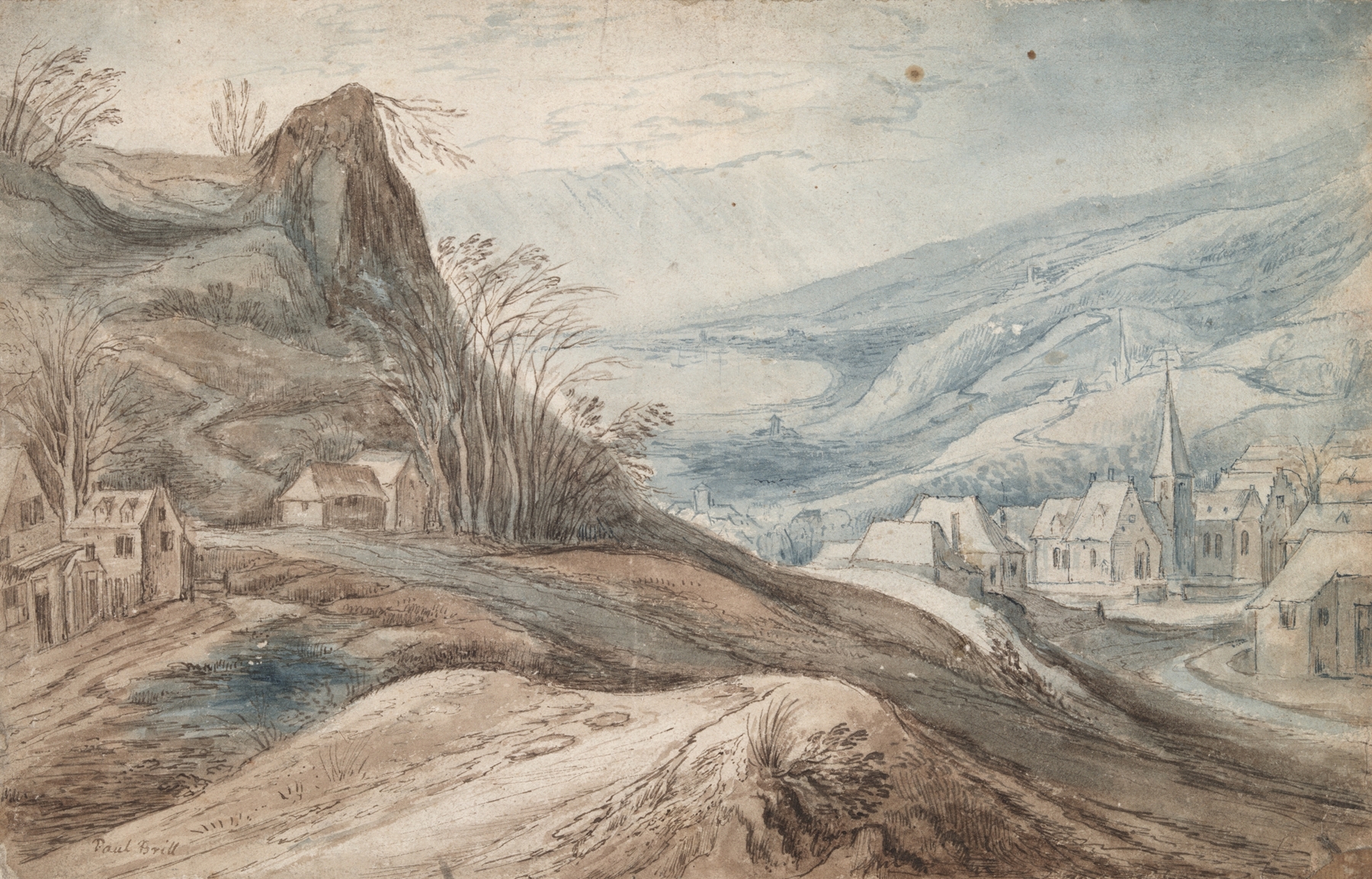 Mountainous Landscape with Village in Valley and Distant View, by Jan Brueghel the Elder, public domain