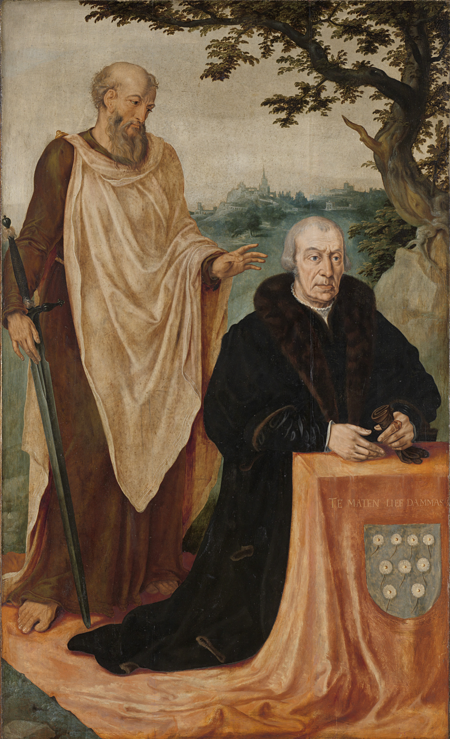 Sibylla Erythrea, oil on panel by Maarten van Heemskerck, showing the Erythraean Sybil in a fantasy gown.