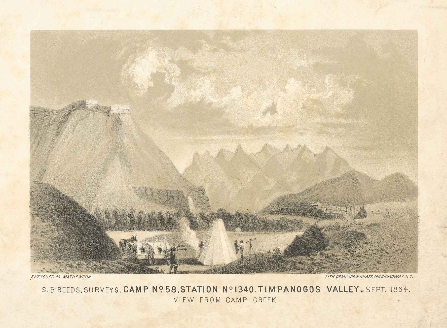 Landscape depicting a creek and mountains by Joseph F. Knapp, 1864