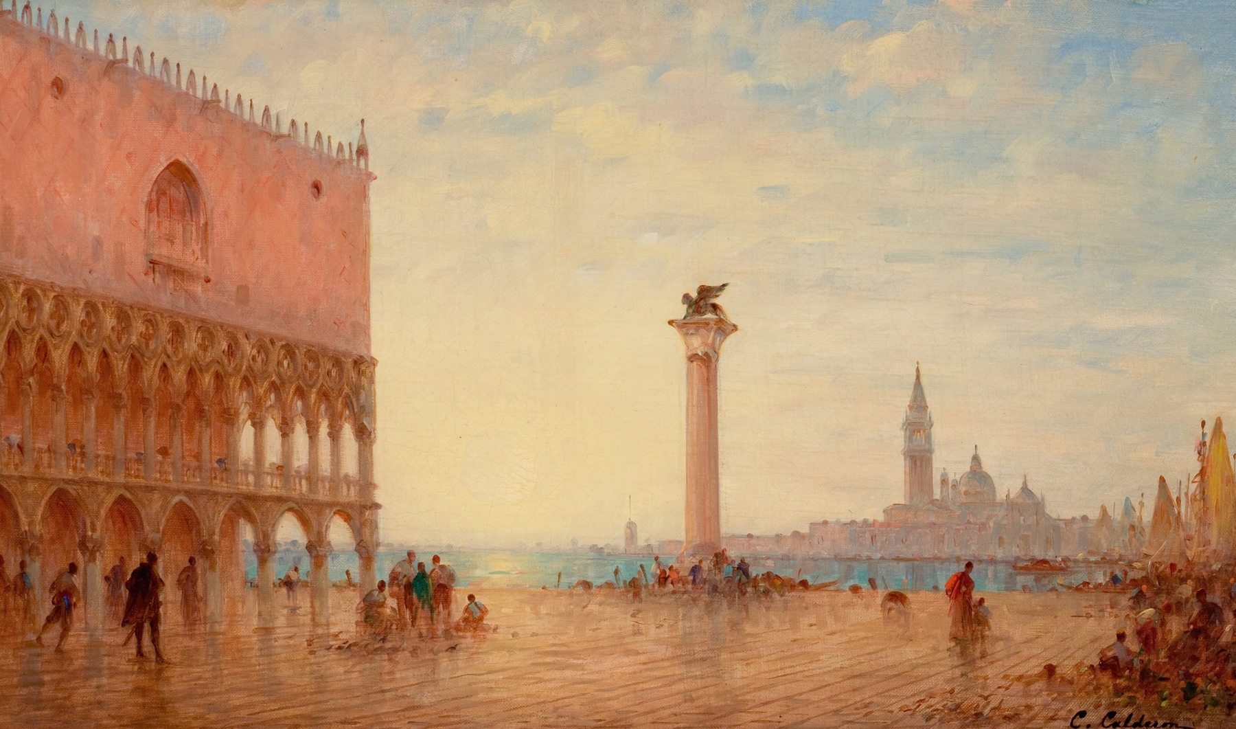 View Of The Piazza San Marco, Venice, oil on canvas by Charles Clement Calderon