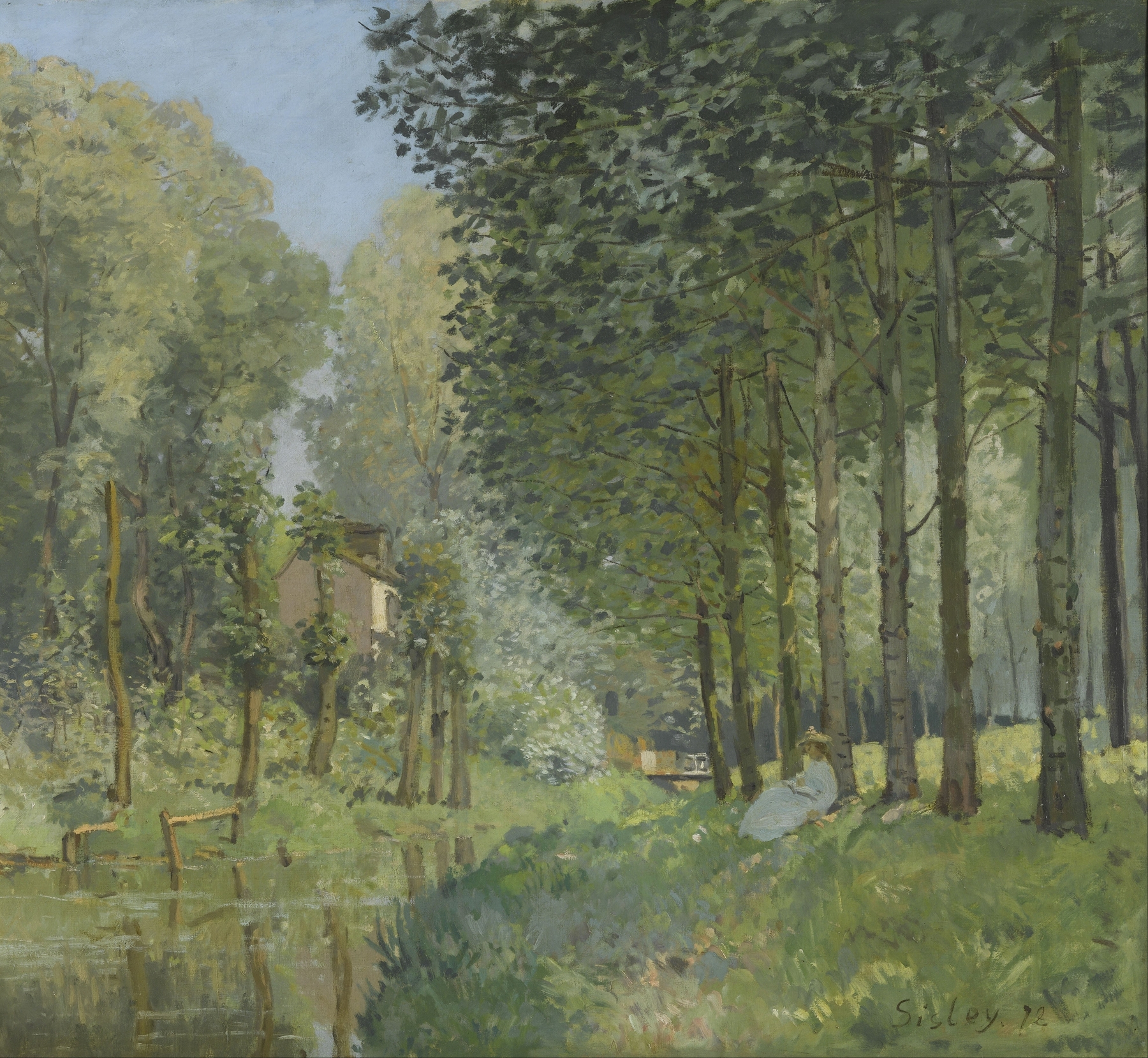 Rest along the Stream. Edge of the Wood, by Alfred Sisley, public domain
