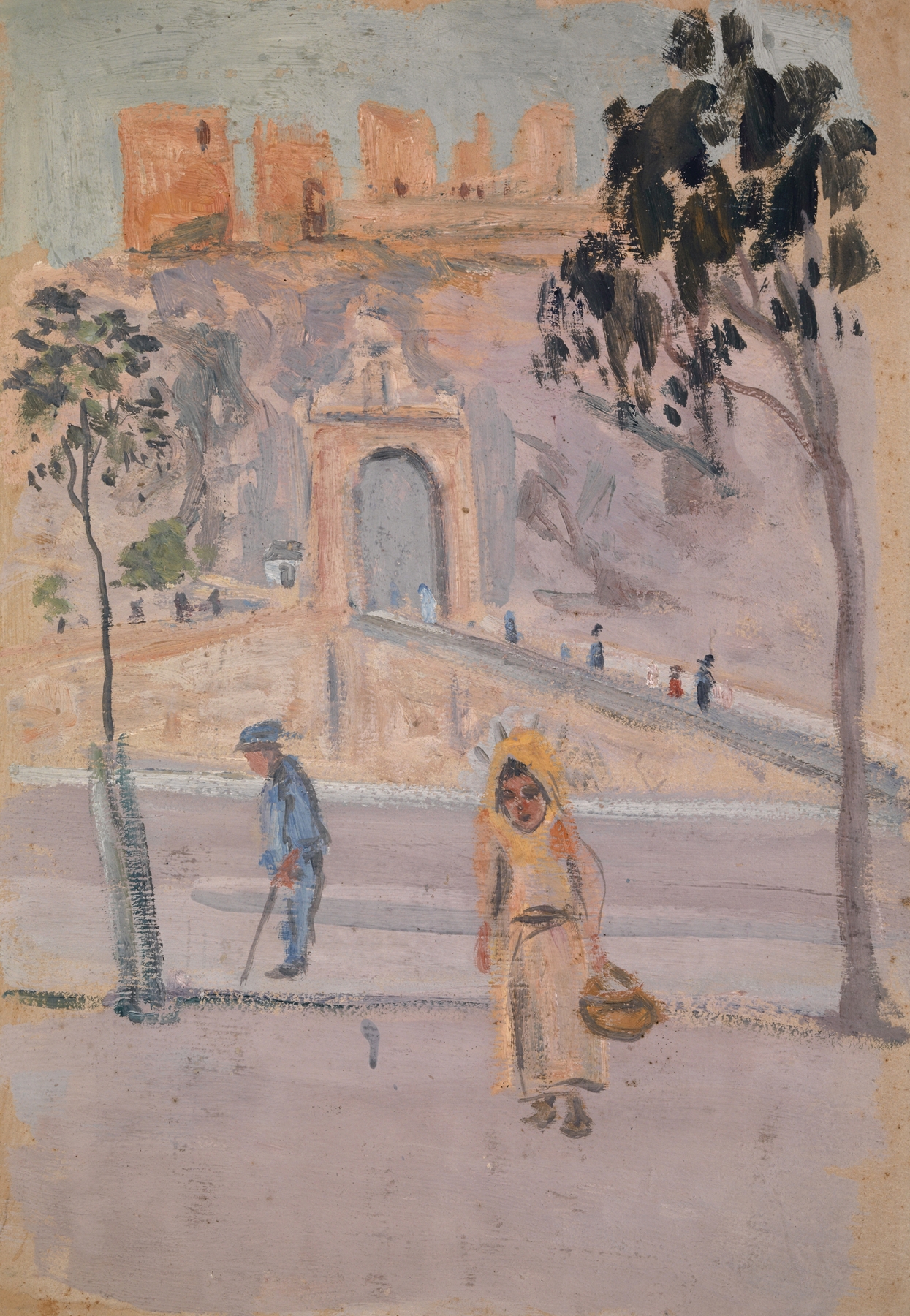 Alcantarabridge and Castillo de San Servando, oil on canvas by Ernst Schiess
