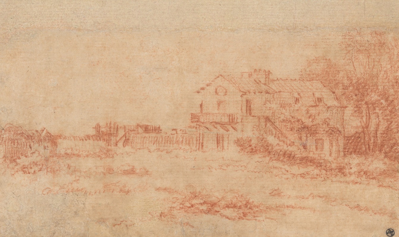 A serene landscape featuring a country house by Jean-Antoine Watteau.