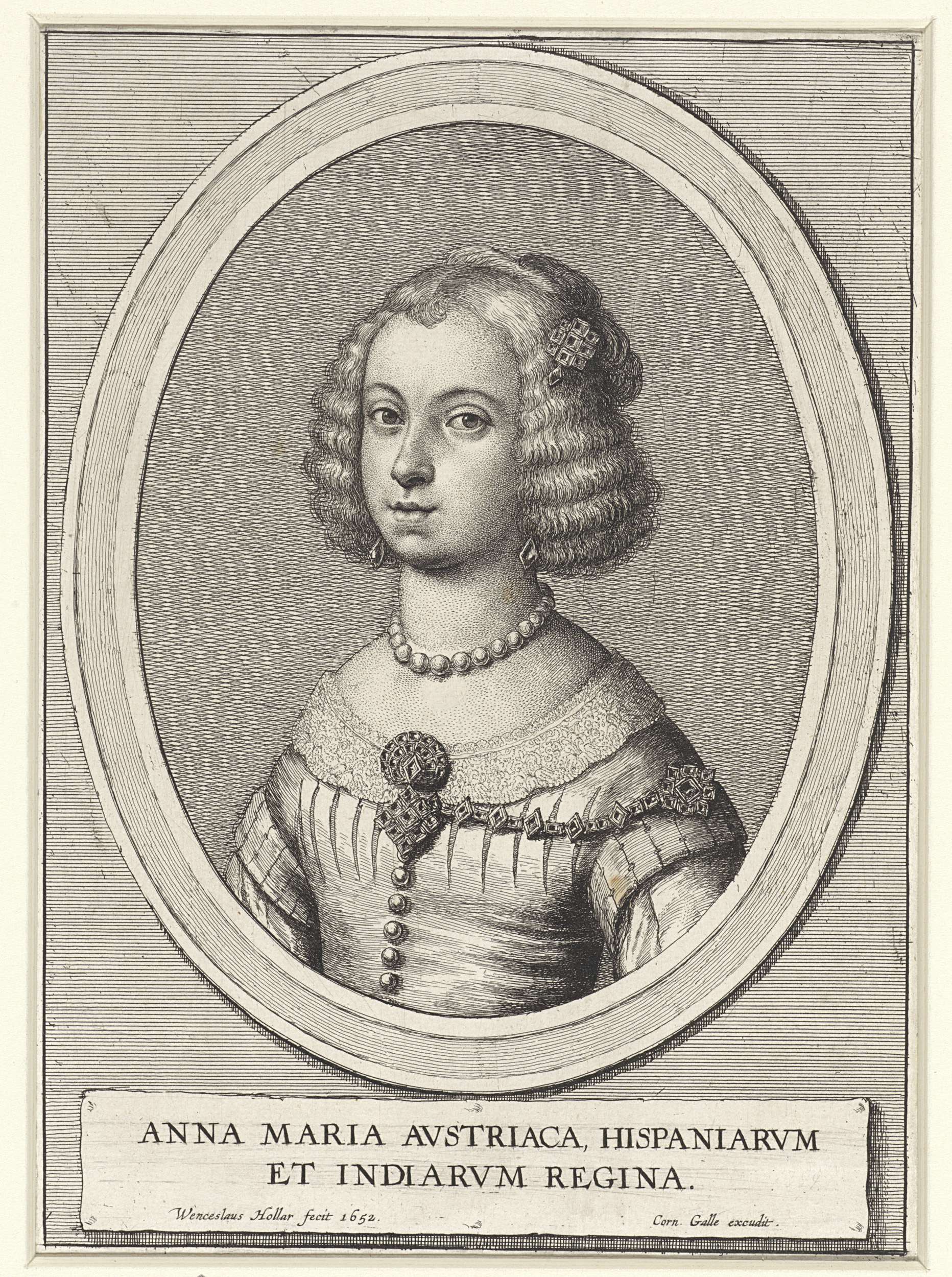 Portrait of Maria Anna of Austria, etching by Wenceslaus Hollar
