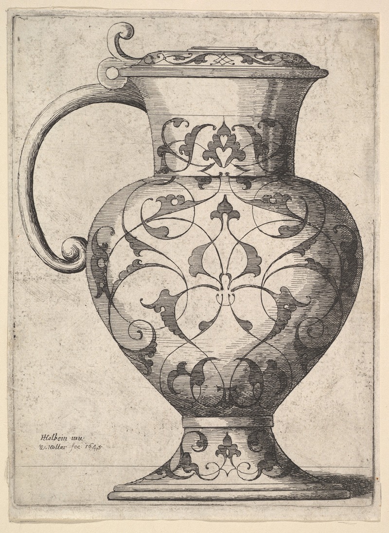 This artwork features intricate arabesque designs on a jug.