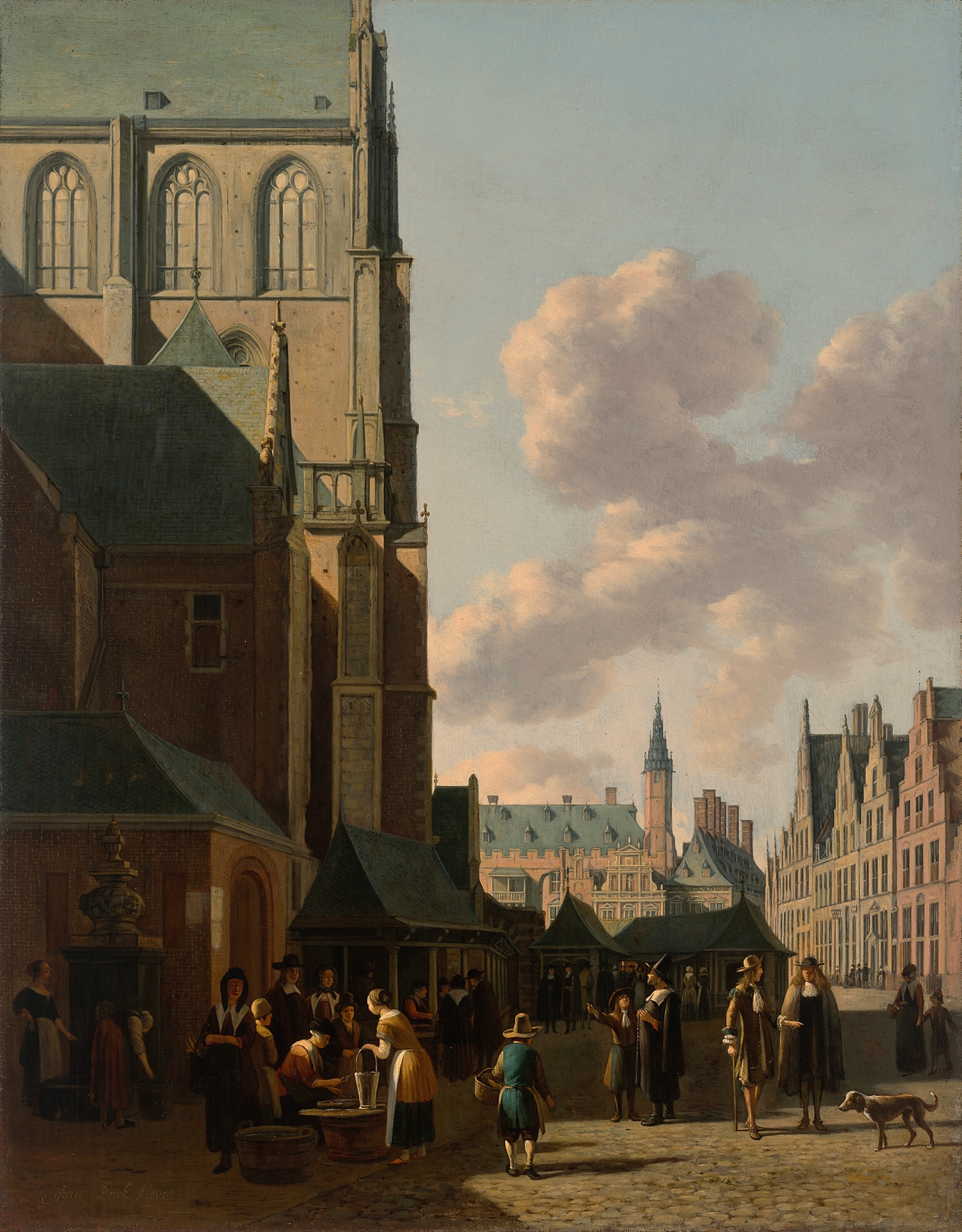 The Grote Markt, Haarlem, architecture by Gerrit Adriaensz. Berckheyde, oil painting