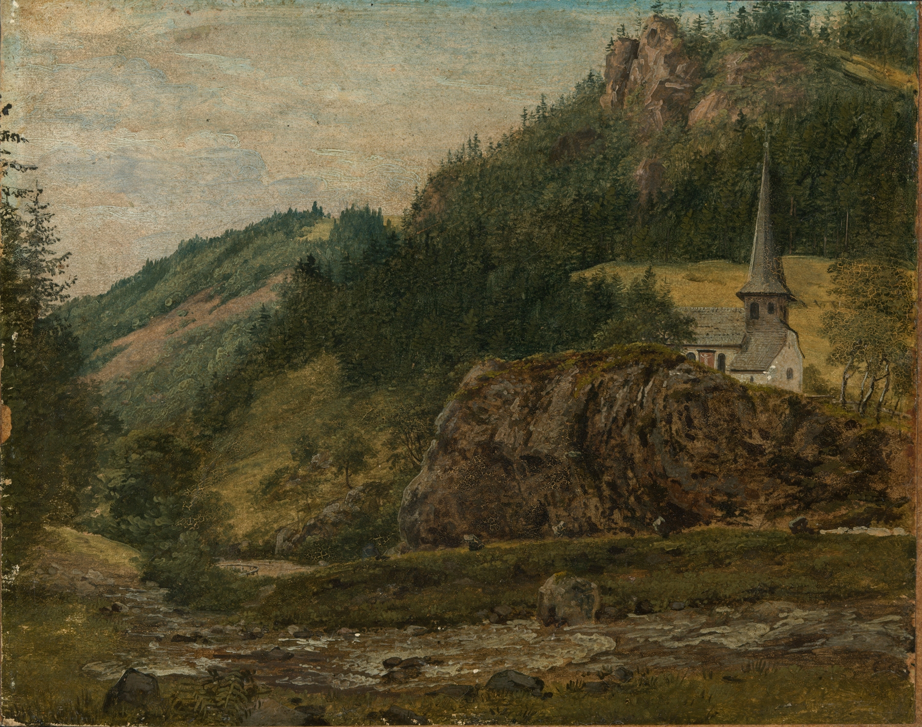 Die Oswaldkapelle bei Höllsteig im Höllental, oil on canvas by Georg Wilhelm Issel