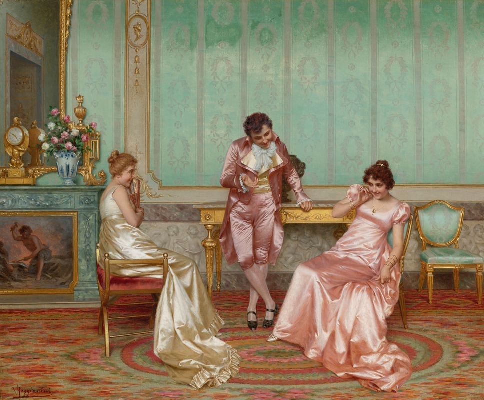 A humorous scene depicting a lively gathering of figures in a domestic setting.