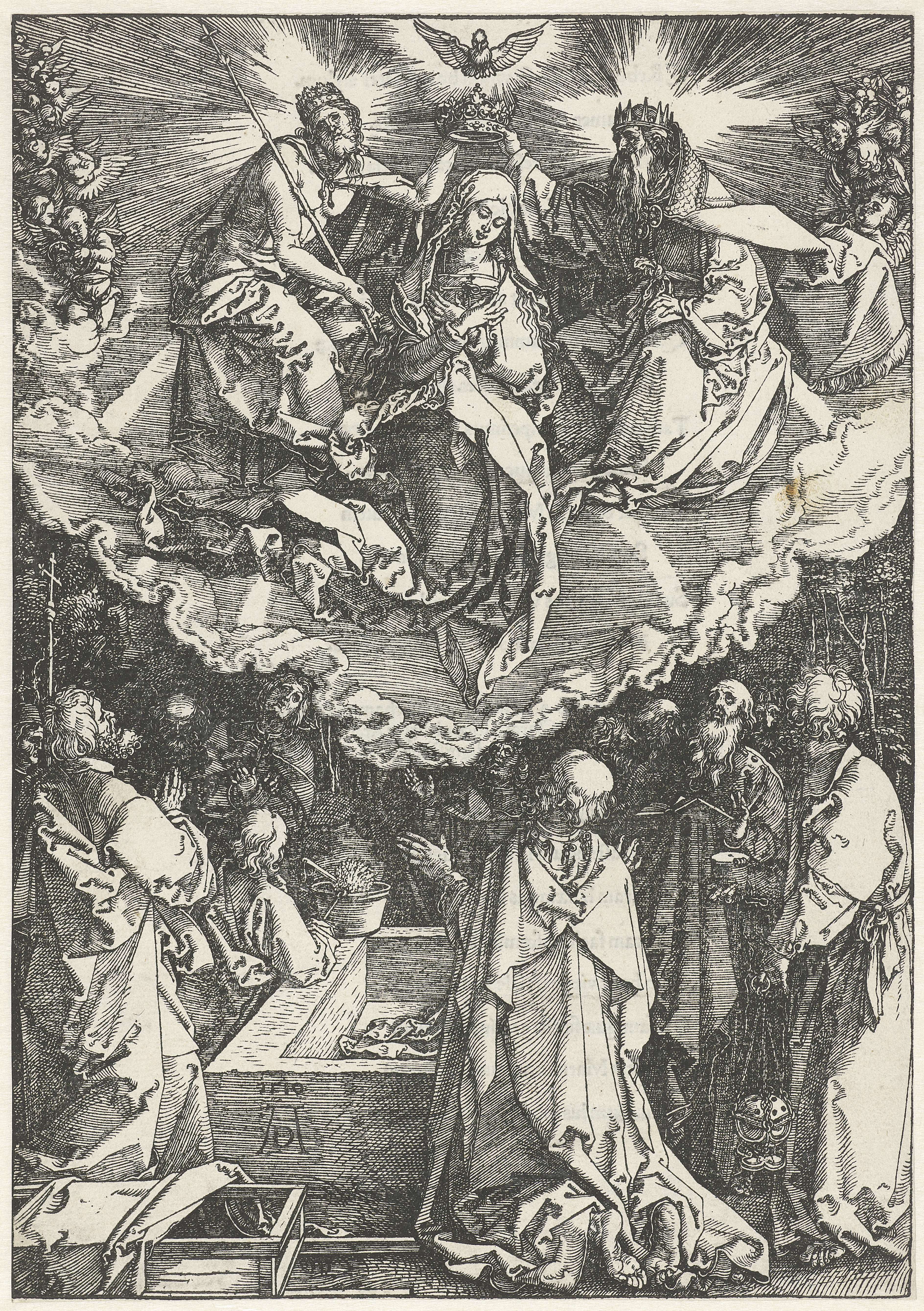 Religious scene depicting Virgin Mary crowned, woodcut by Albrecht Dürer