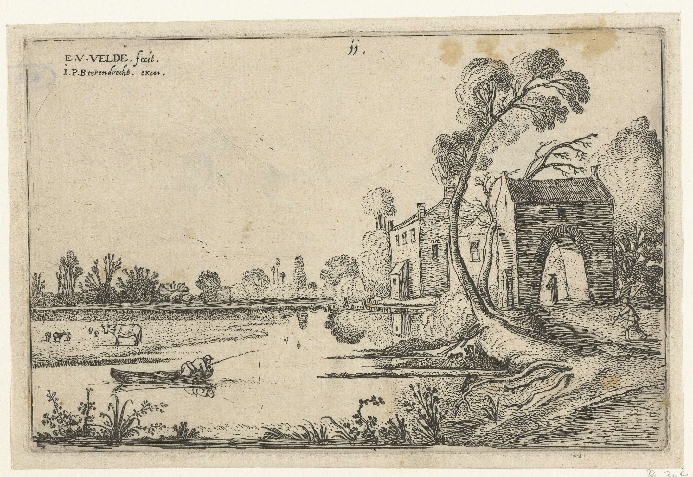 Landschap met een rivier en poortgebouw, by Esaias van de Velde, public domain