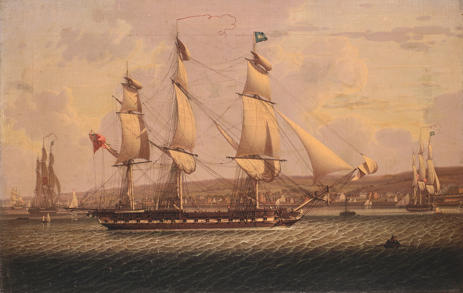 A Man-Of-War Of The Red Squadron, Departing The ‘tail Of The Bank’ Anchorage On The Clyde, by Robert Salmon, public domain