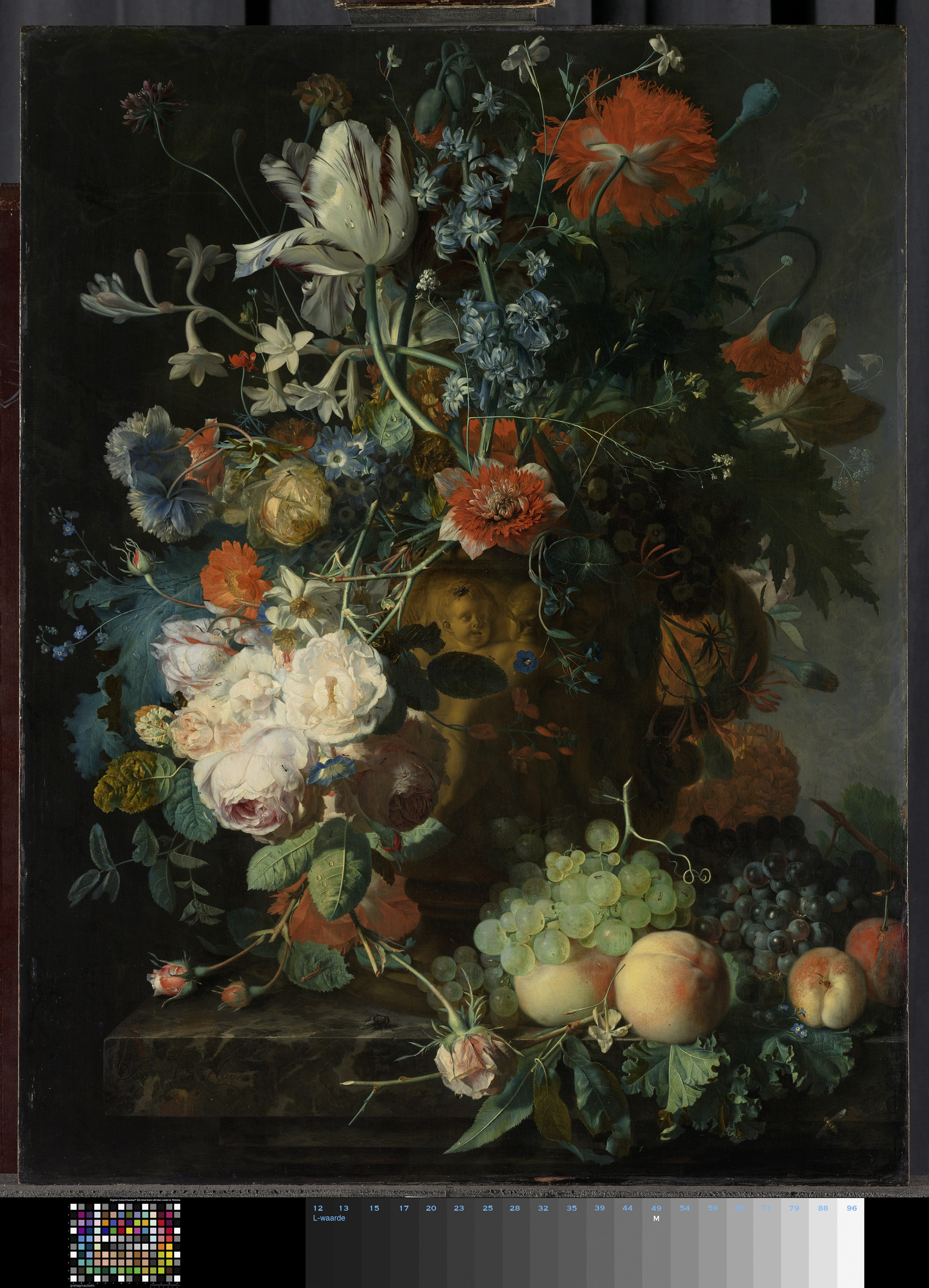 Still Life with Flowers and Fruit, by Jan van Huysum, public domain