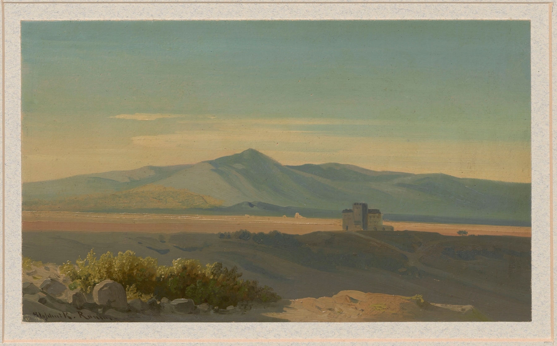 Landscape in Campania by Arthur Blaschnik, oil painting featuring rolling hills and golden light.
