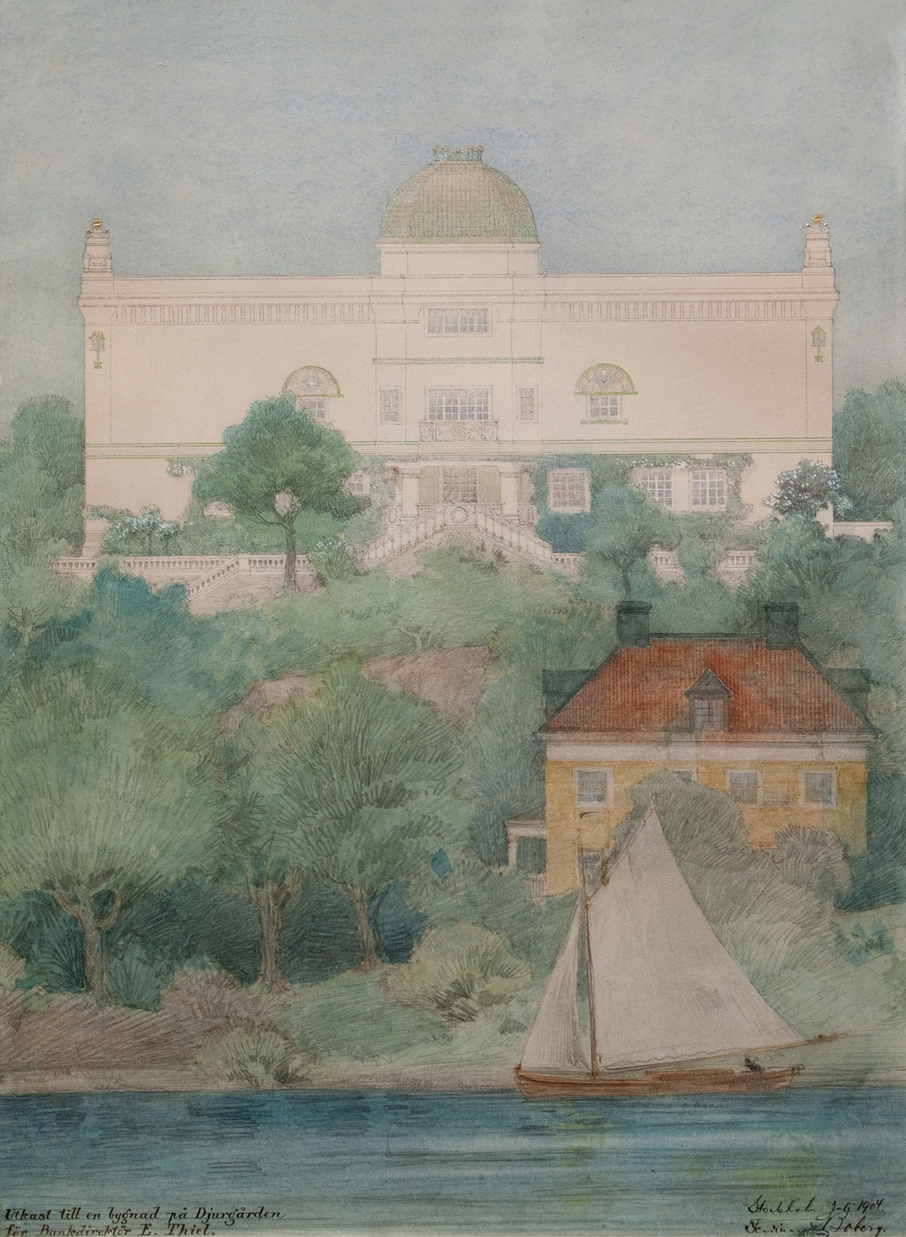 Sketch for a building for Thiel’s Gallery, by Ferdinand Boberg, public domain